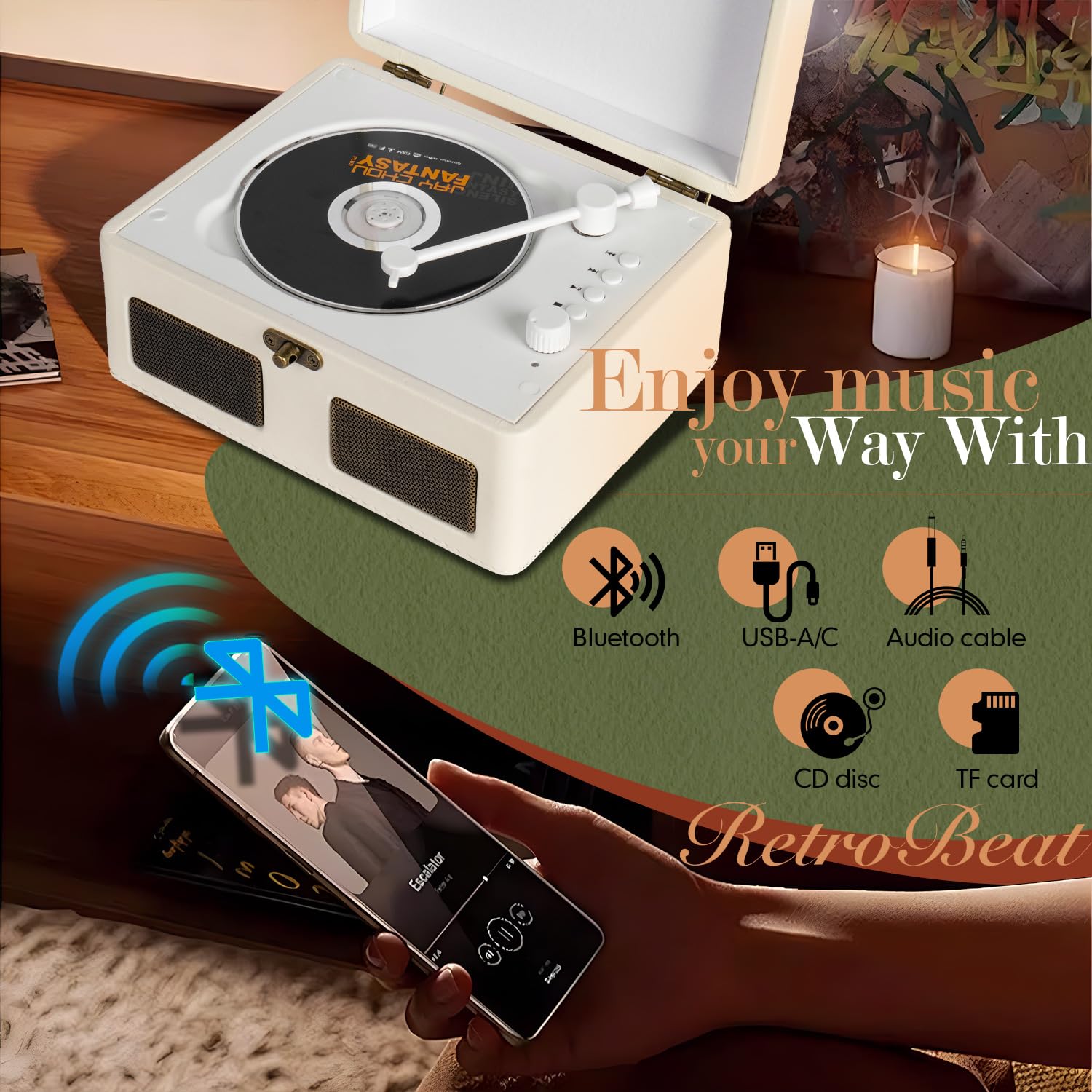 Cd Player Portable With Bluetooth, Retrobeat 2200Mah Rechargeable Desktop Cd Player For Home With Speakers, Aux Output, Usb Mode
