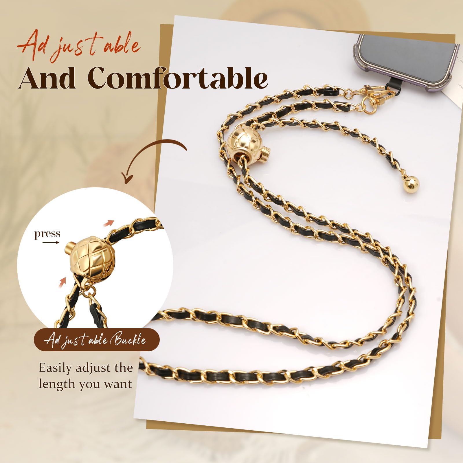 Timovo Universal Phone Lanyard, Metal Cell Phone Chain Anti-Theft Crossbody Strap For Iphone And Most Smartphones, Adjustable Ce