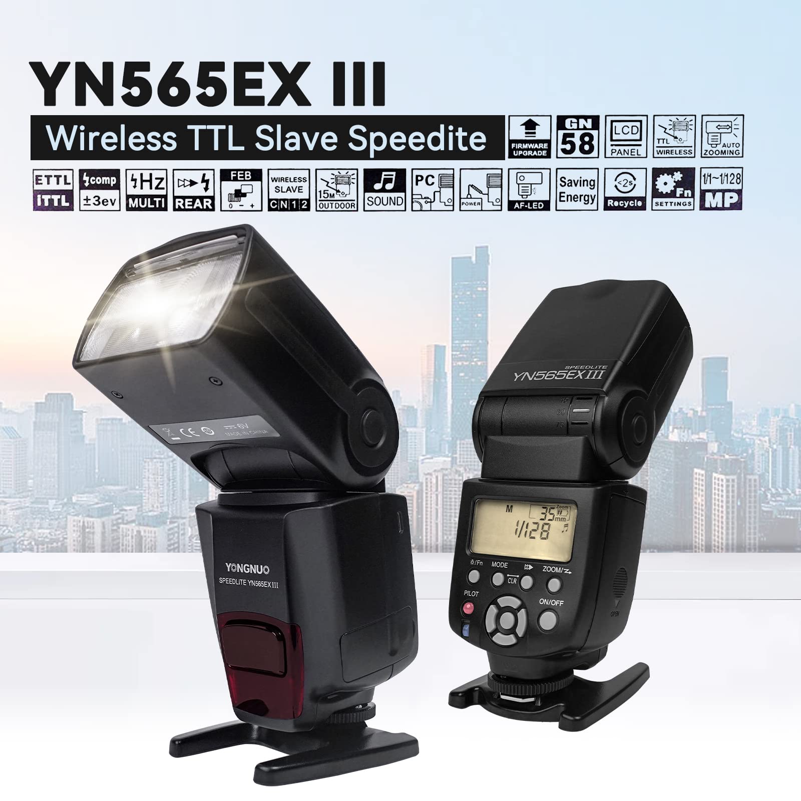 Yongnuo Yn565Ex Iii N Flash Speedlite, Wireless Slave Ttl Manual And Multi Mode Hss, Compatible With D7500 D7200 D7100 D7000 D56