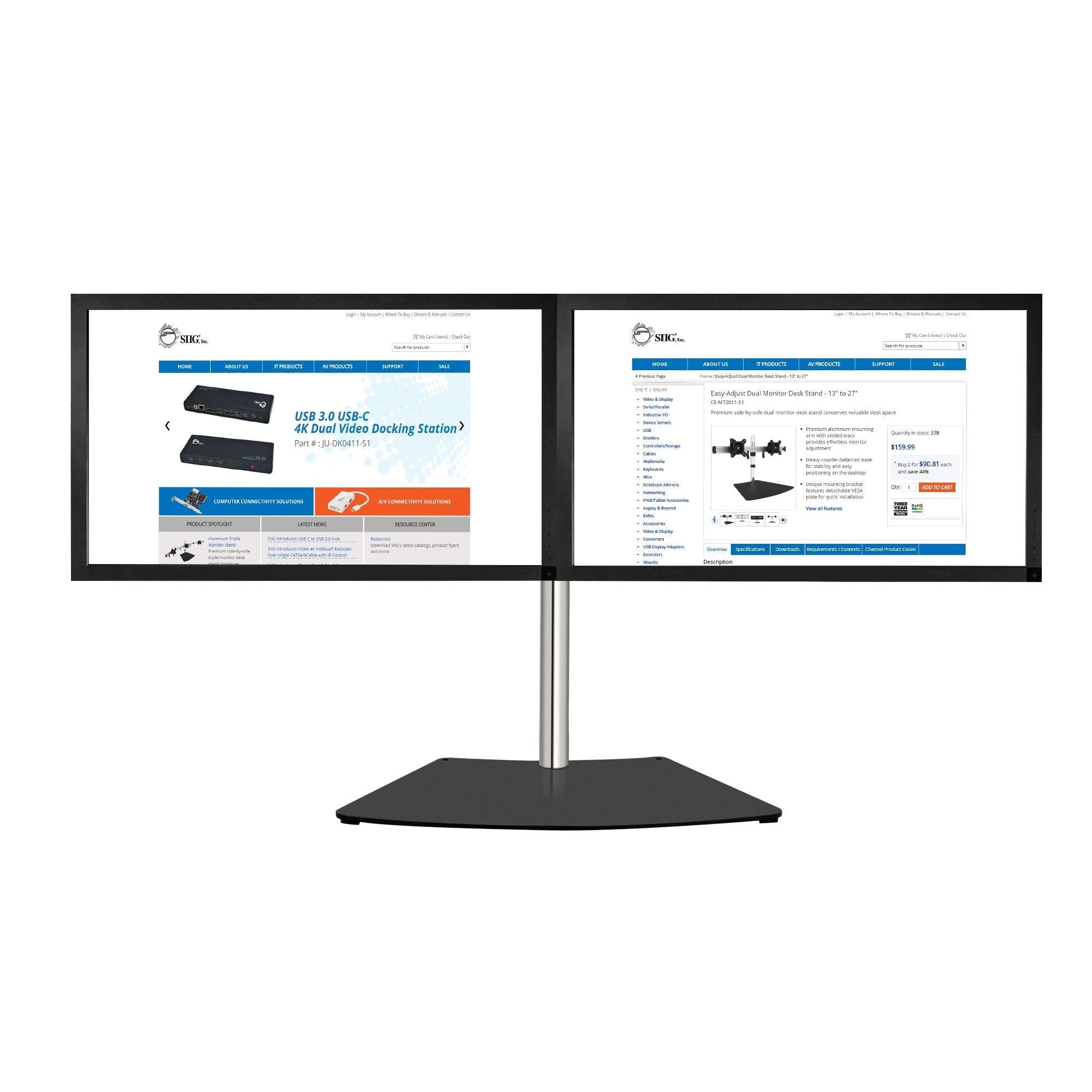 Siig Premium Aluminum Dual Monitor Stand   2 Monitors 13'' To 27'' Up To 17.6 Lbs Vesa 75 And 100 (Ce Mt2011 S1)