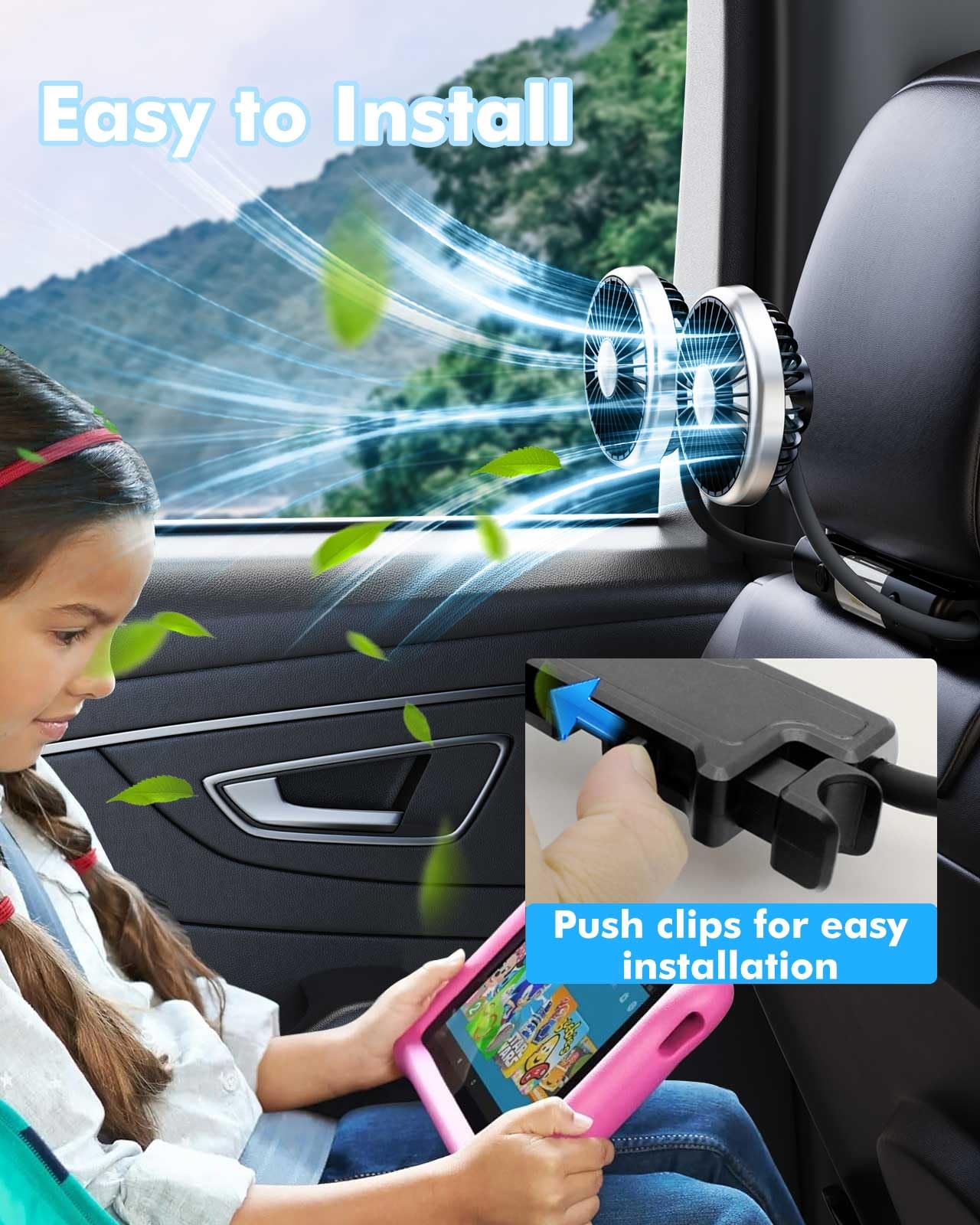 Nauttxon Hose Car Fan For Backseat Kids With Led Lights, Usb Fan For Backseat Of Car, Independent Control 3 Speeds 360Rotatable