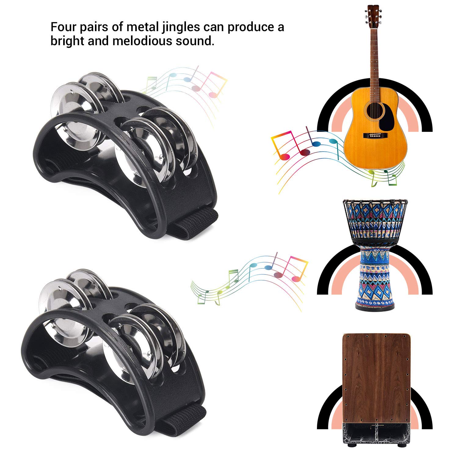 Facmogu 2Pcs Foot Tambourine Percussion, Musical Instrument Percussion Pedal With Steel Jingle Bells For Drum & Guitar Playing,