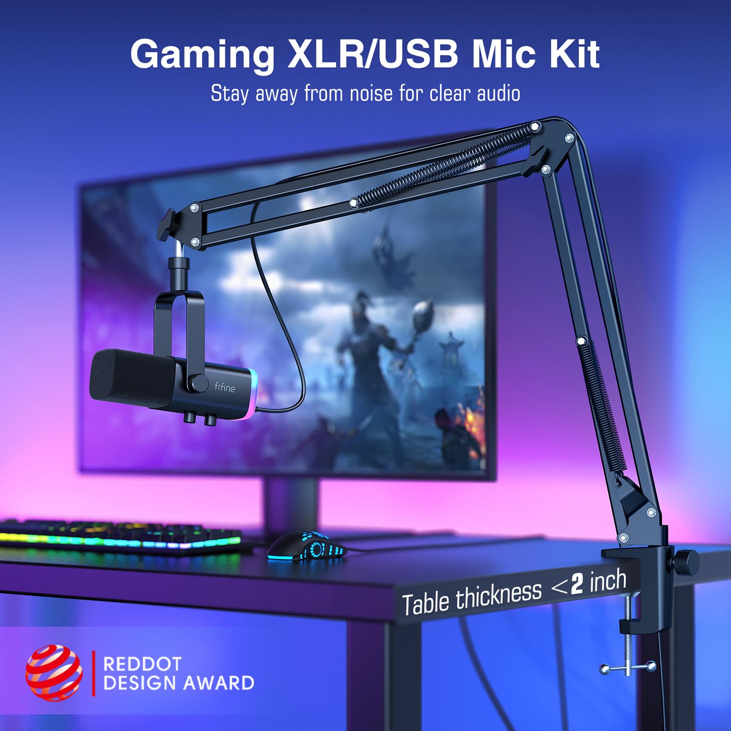 Fifine Xlr/Usb Gaming Microphone Set, Dynamic Pc Mic For Streaming Podcasting, Computer Rgb Mic Kit With Boom Arm Stand, Mute Bu