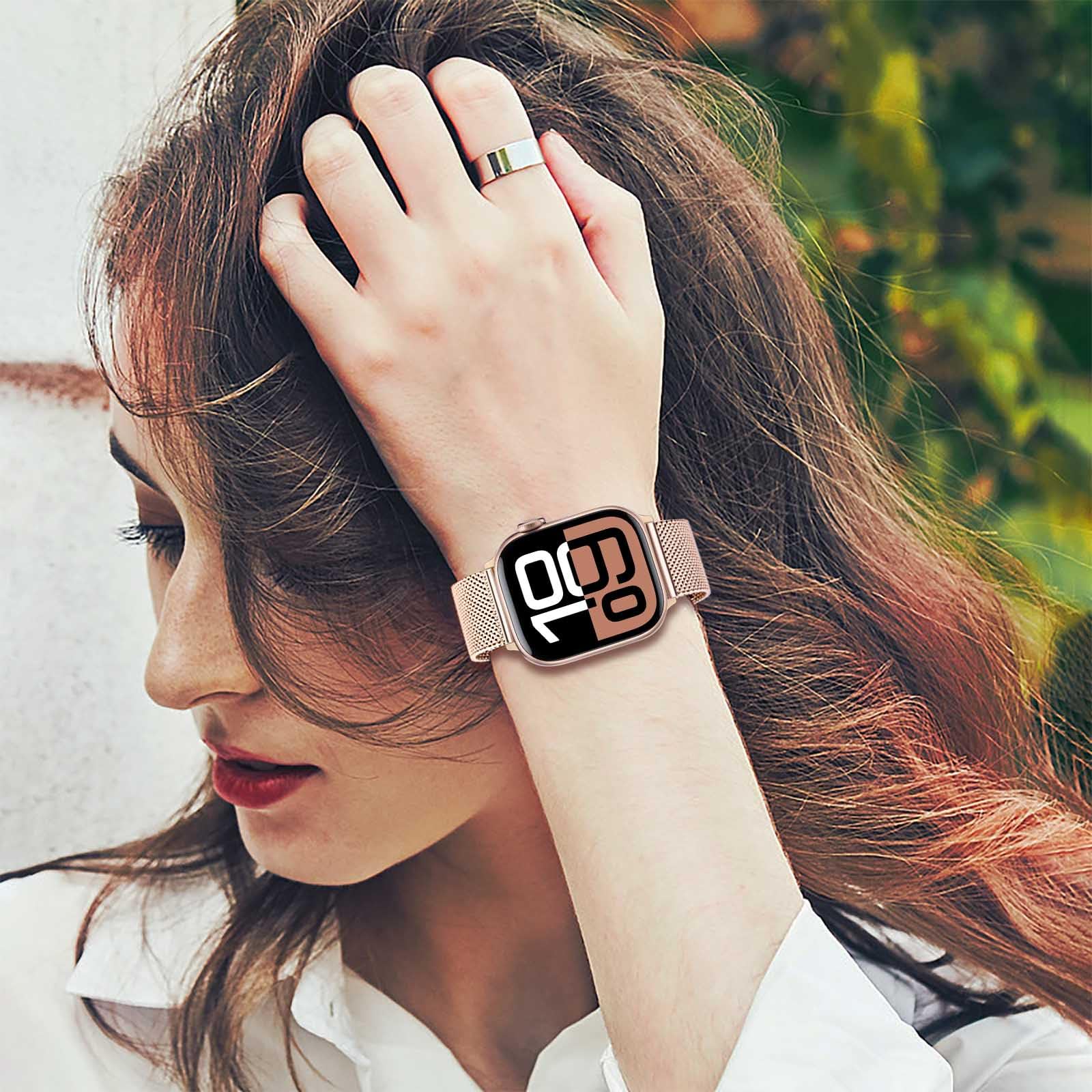 Trumirr Rose Gold Band For Apple Watch Series 8 7 38Mm 40Mm 41Mm Women, Mesh Stainless Steel Watchband Feminine Strap Replacemen