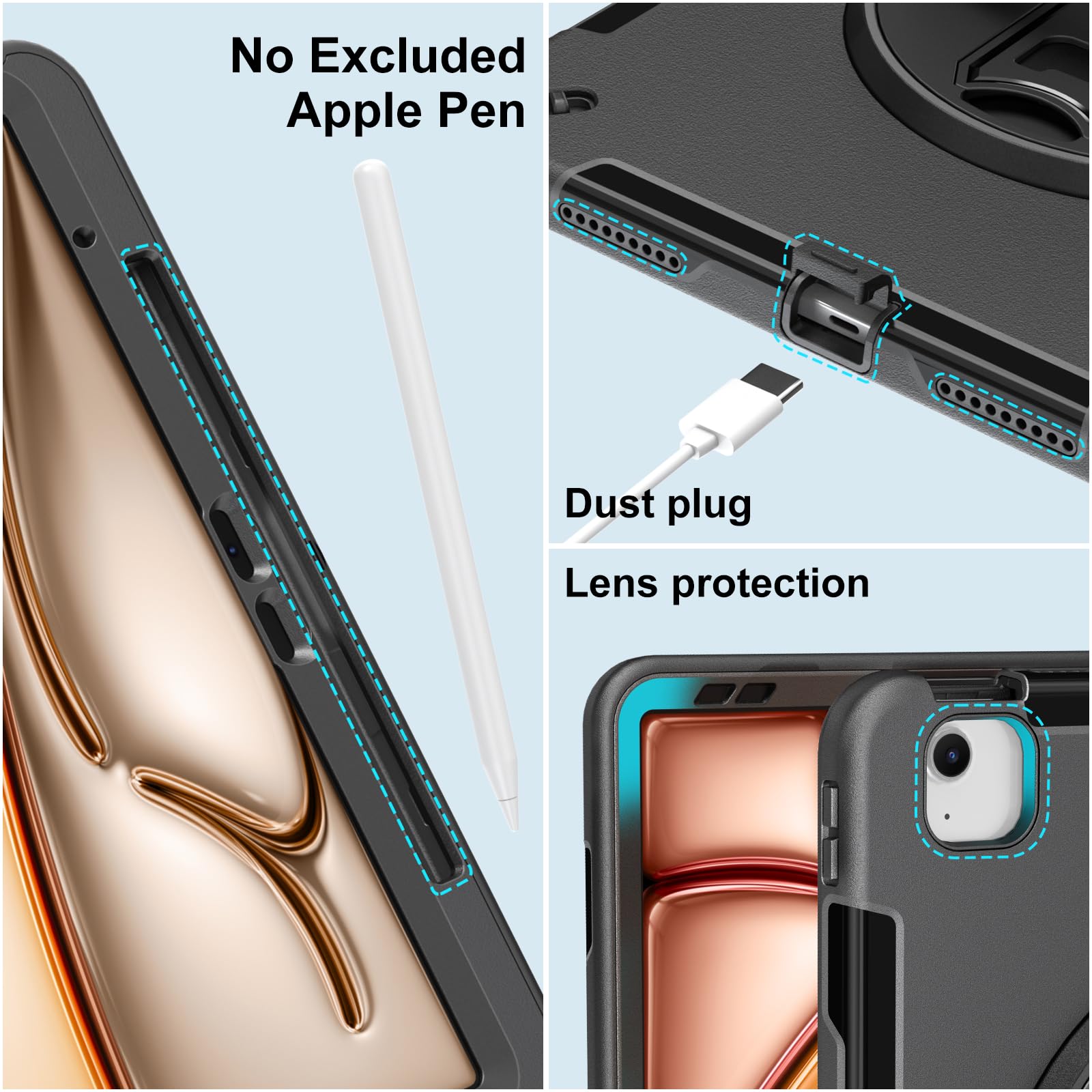 Miesherk Case For Ipad Air 13 Inch 2024, Ipad Air 13 Inch Case With Built In Screen Protector, 360 Rotating Stand, Pencil Holder