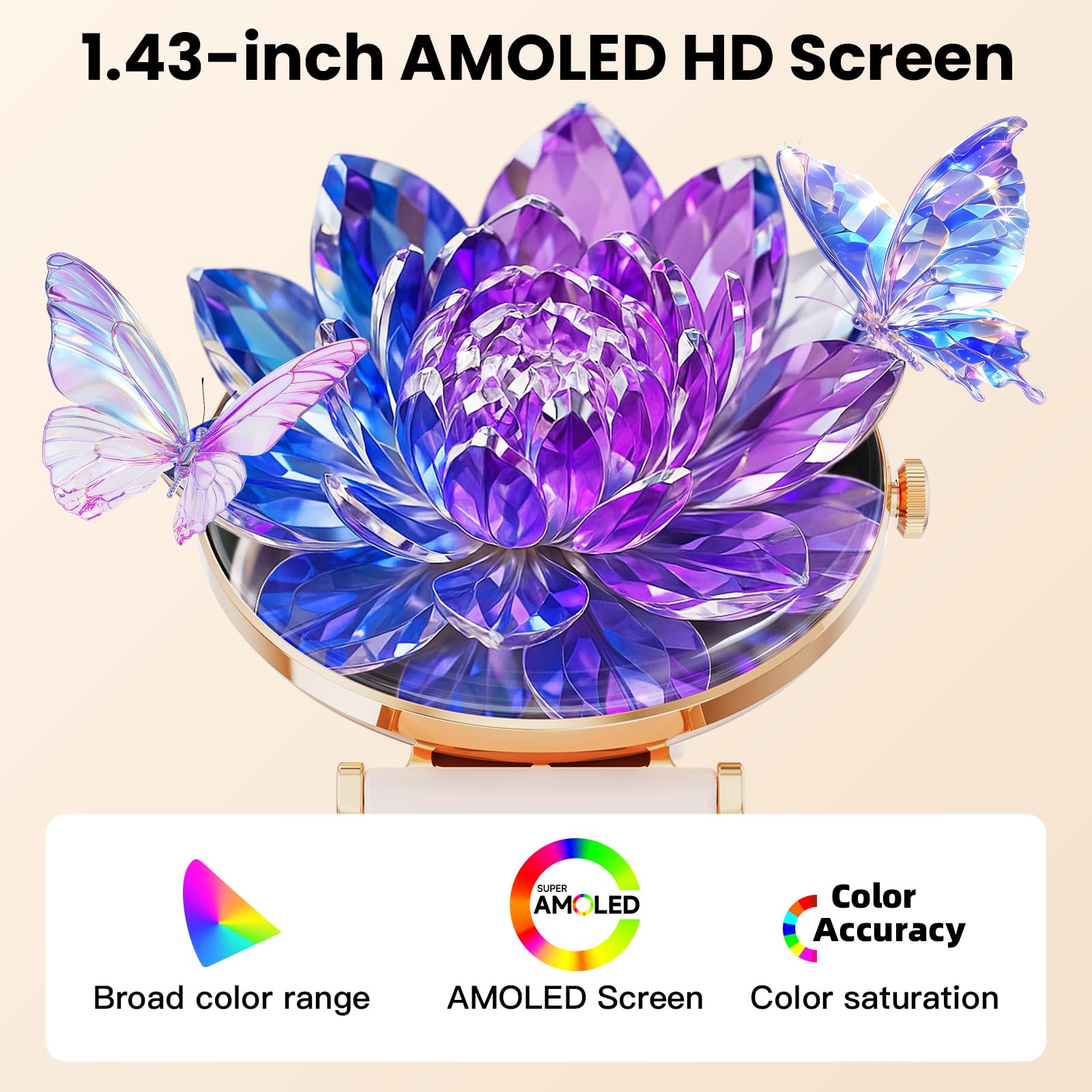 Hwagol Smart Watches For Women Android & Ios Compatible[Calls/Answer/Metal Slim] 1.43 Micro-Spherical Amoled Screen,Ip68 Waterpr