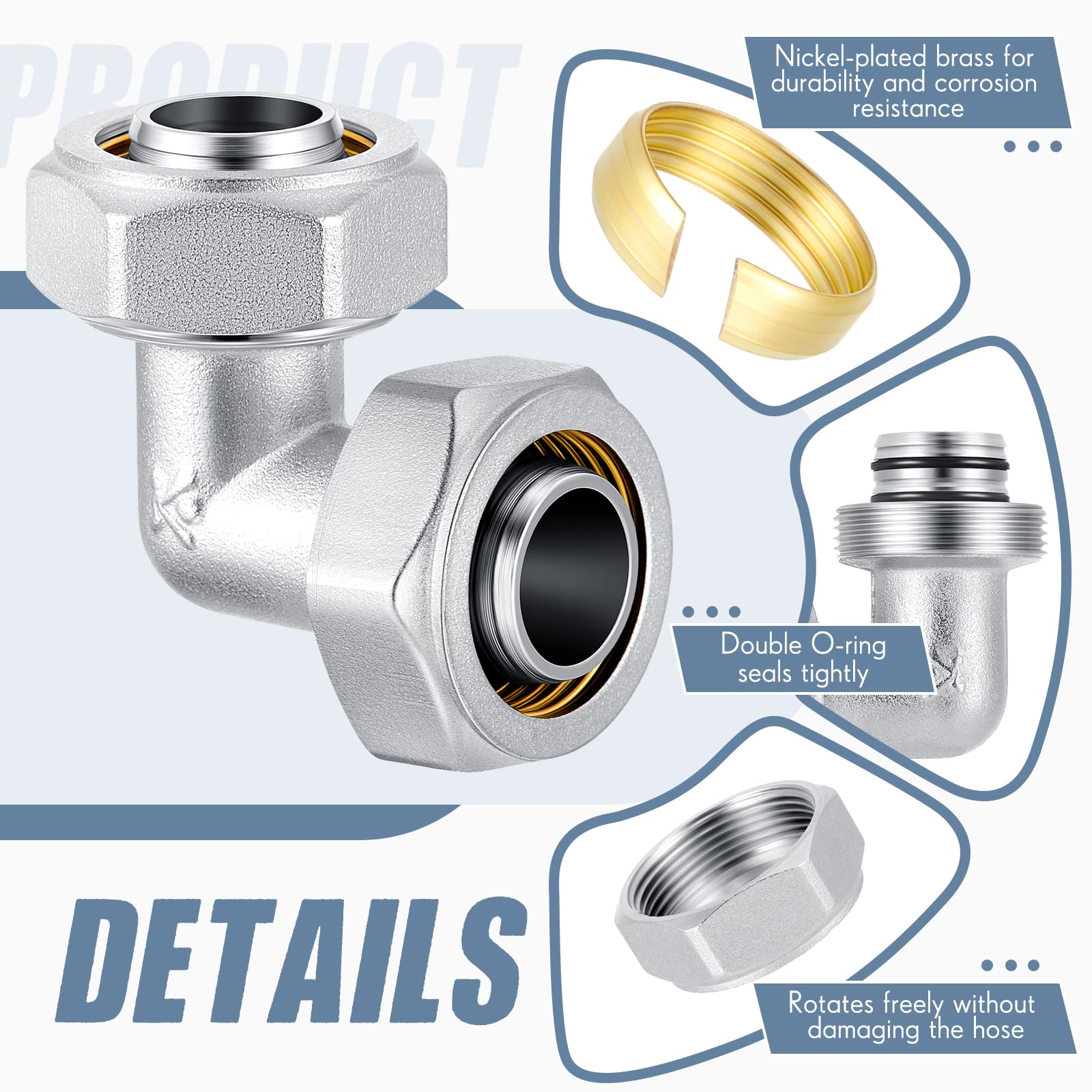 Yaocom 6 Pcs 3/4 Elbow Air Piping Fittings,Brass-Nickel Plated,200Psi,Tubing Fittings For Shop Compressed Air Line System Kit