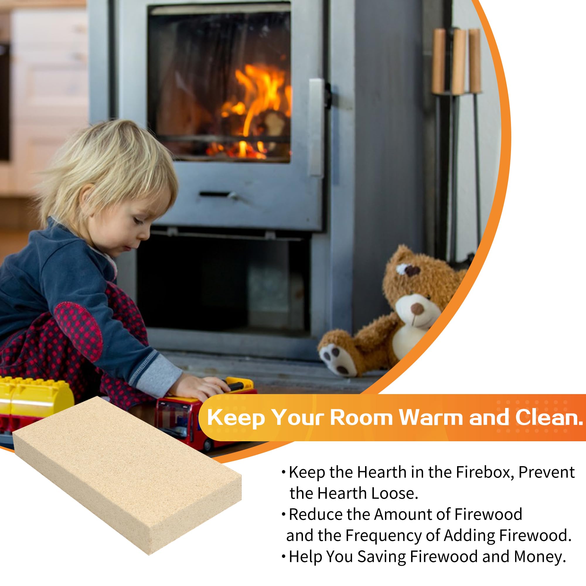 12Pcs Woodstove Firebricks, Fire Bricks, Size 9'' X 4 1/2'' X 1 1/4'', Fire Bricks For Wood Stove, Fireplaces, Brick Fireplace