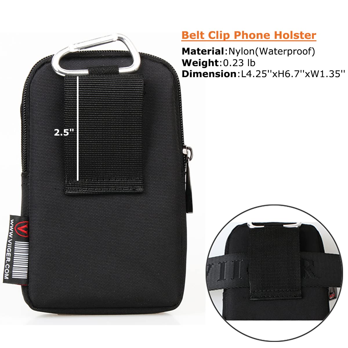 VIIGER Nylon Dual Phone Holster Belt Case - Black, Compatible with iPhone 17 Pro Max, 2 Zipper Pockets, Men's Belt Pouch