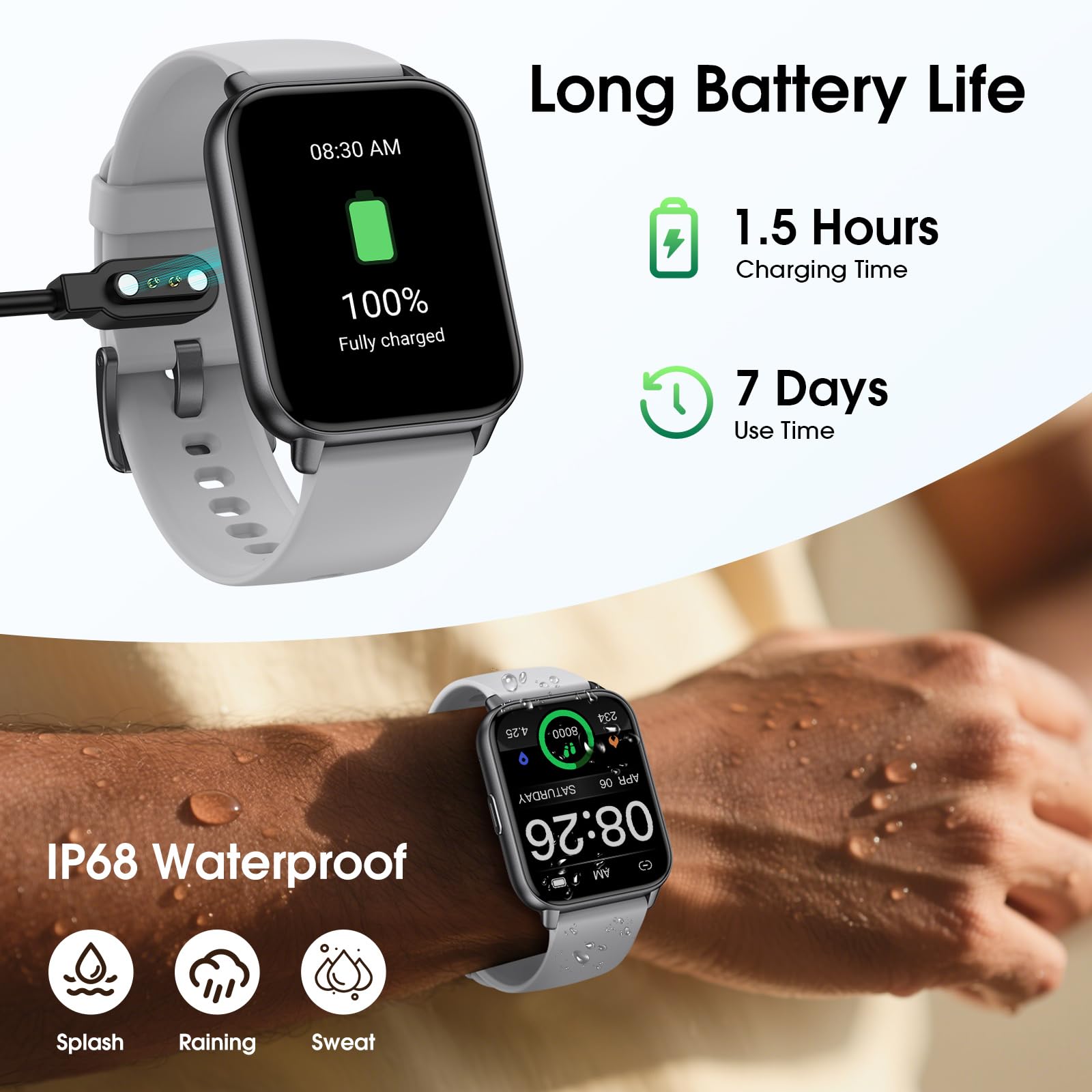 Kummel Smart Watch For Men Women, No App/Phone Required, Fitness Tracker With Pedometer, Bluetooth Call (Answer/Make Call), Hear