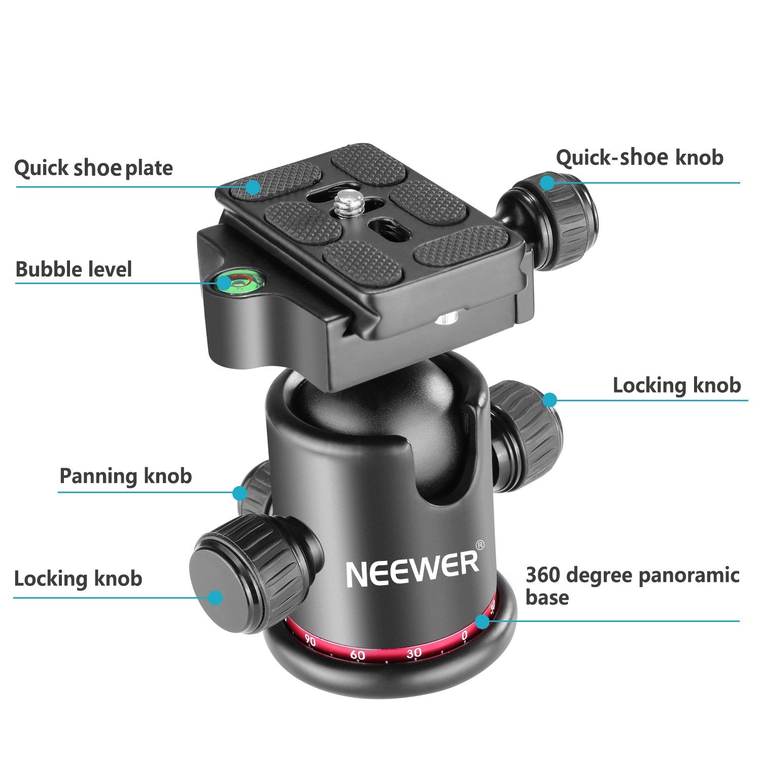 Neewer 36Mm Tripod Ball Head 360 Panoramic Metal With Arca Type Quick Release Plate, 1/4'' Screw 3/8'' Thread Mount, Max Load 17