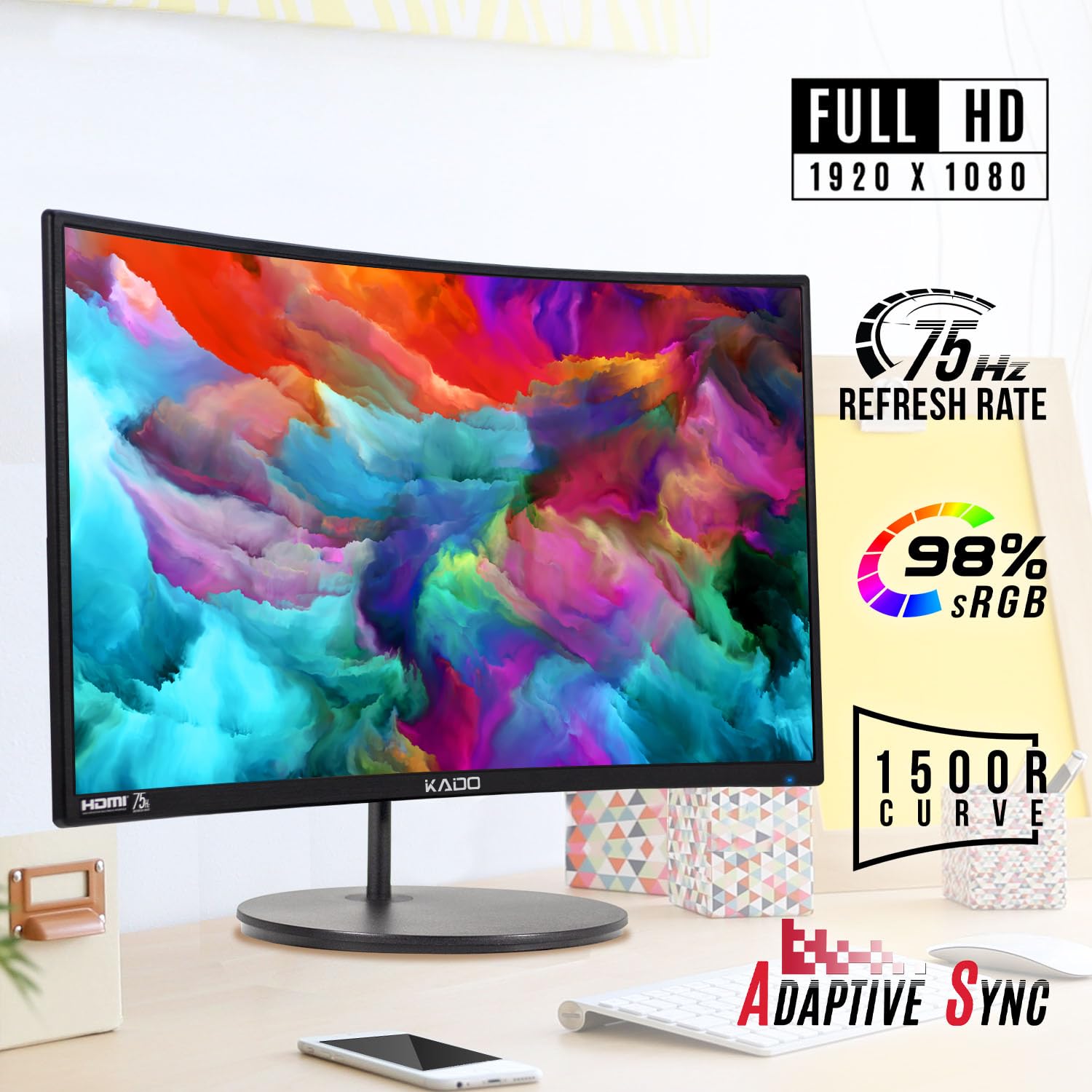 Kado Dual Monitor Setup   2 Pack 24'' Curved 1500R 1920X1080 Computer Monitor 75Hz Vesa Mount Hdmi Office Gaming Built In Speake