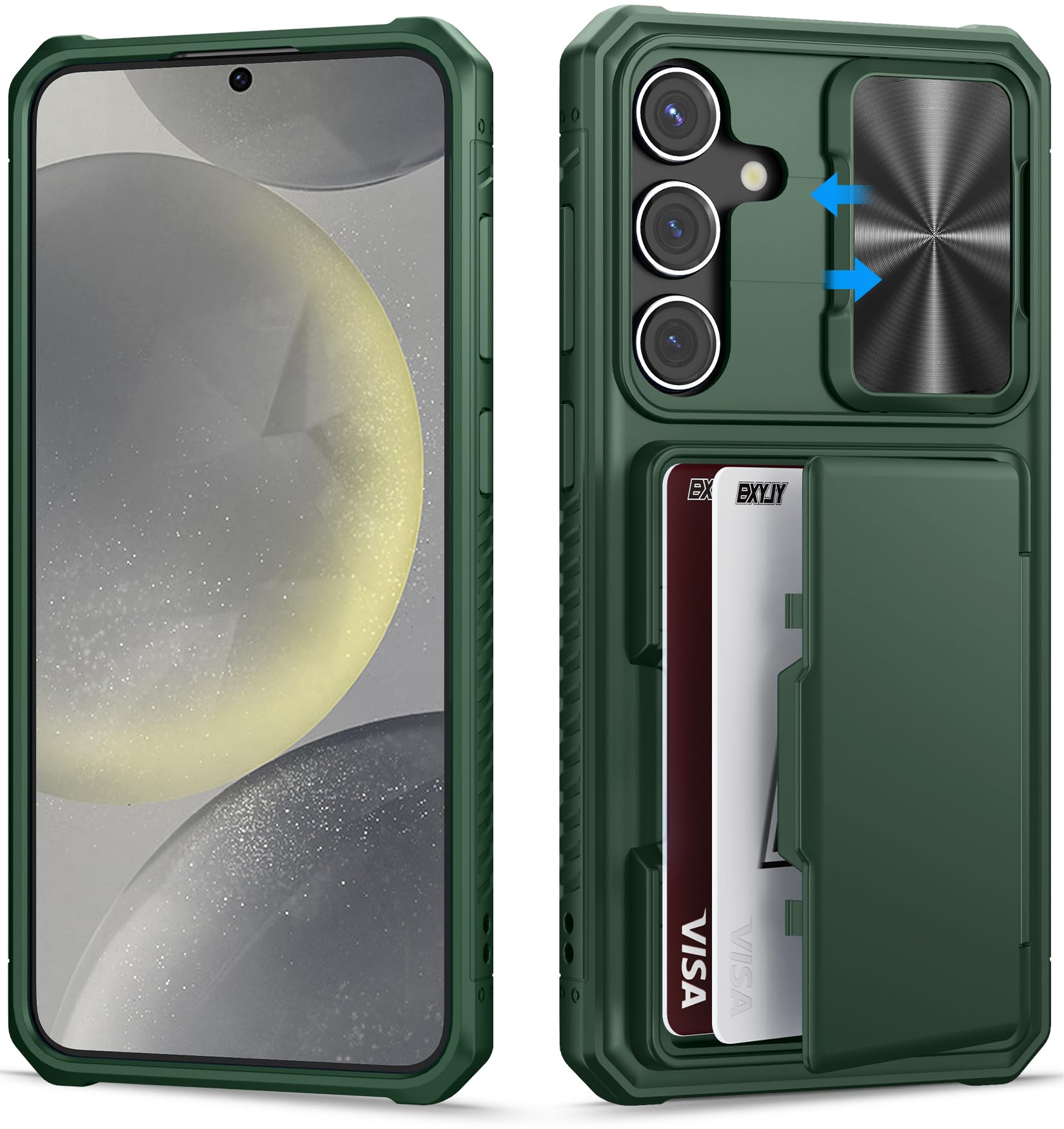 Bxyjy For Samsung Galaxy 24 Plus Phone Case With Card Holder (4 5 Cards) & Slide Lens Cover, Military Grade Drop Protection, Men