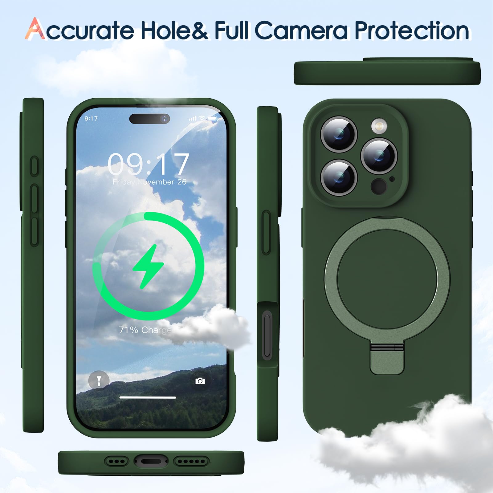 Kmambag Mag Ring Designed For Iphone 16 Pro Case, Liquid Silicone [Moisturizing Factor] Extreme Soft Slim Phone Case With Stand