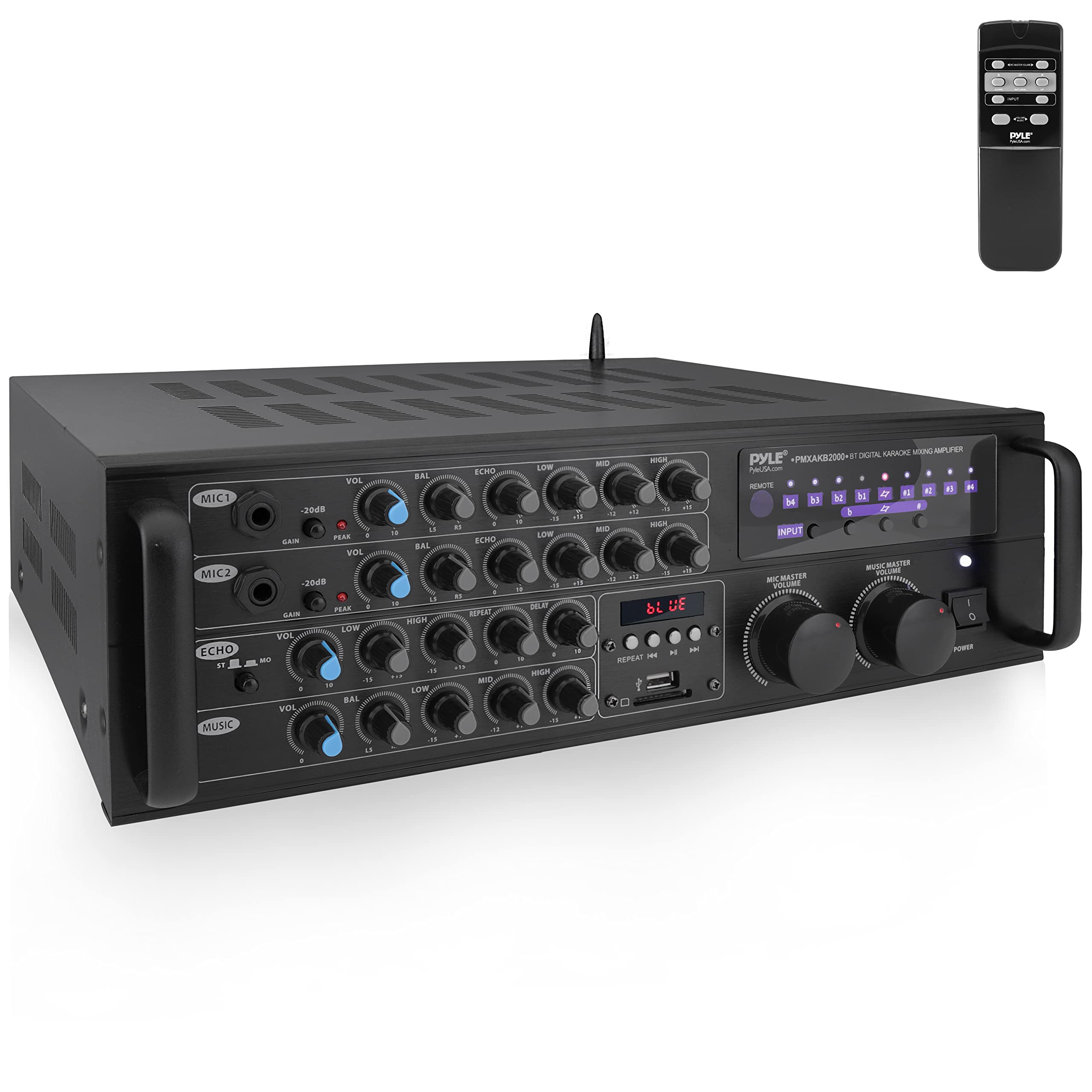 Pyle Dual Channel Bluetooth Mixing Amplifier   2000W Rack Mount Karaoke Sound Mixer Audio Home Stereo Receiver Box System W/ Rca