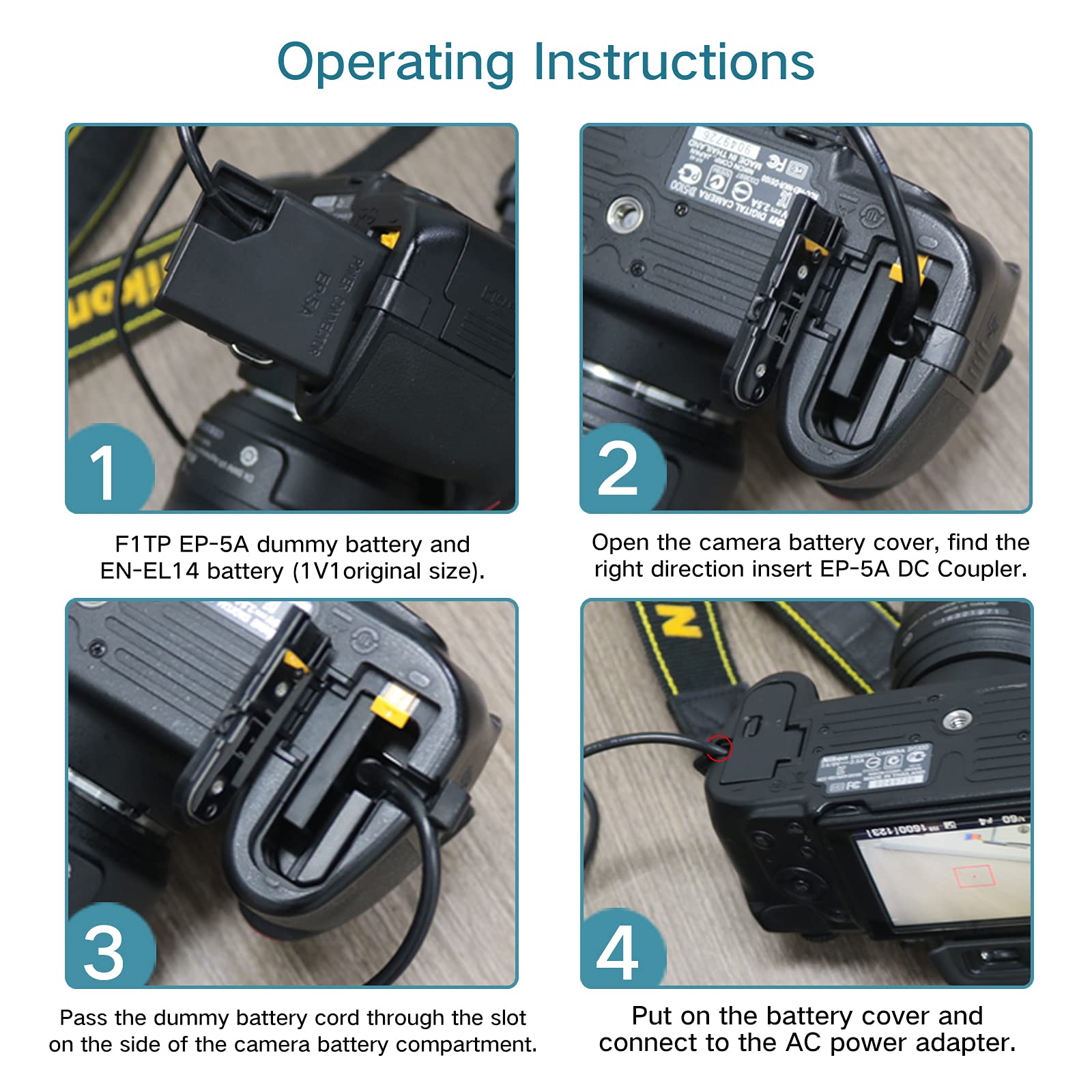 F1Tp Eh 5 Plus Ep 5A Ac Power Adapter Dc Coupler Kit For Nikon D3100 D3200 D3300 D5200 D5300 D5500 Cameras.