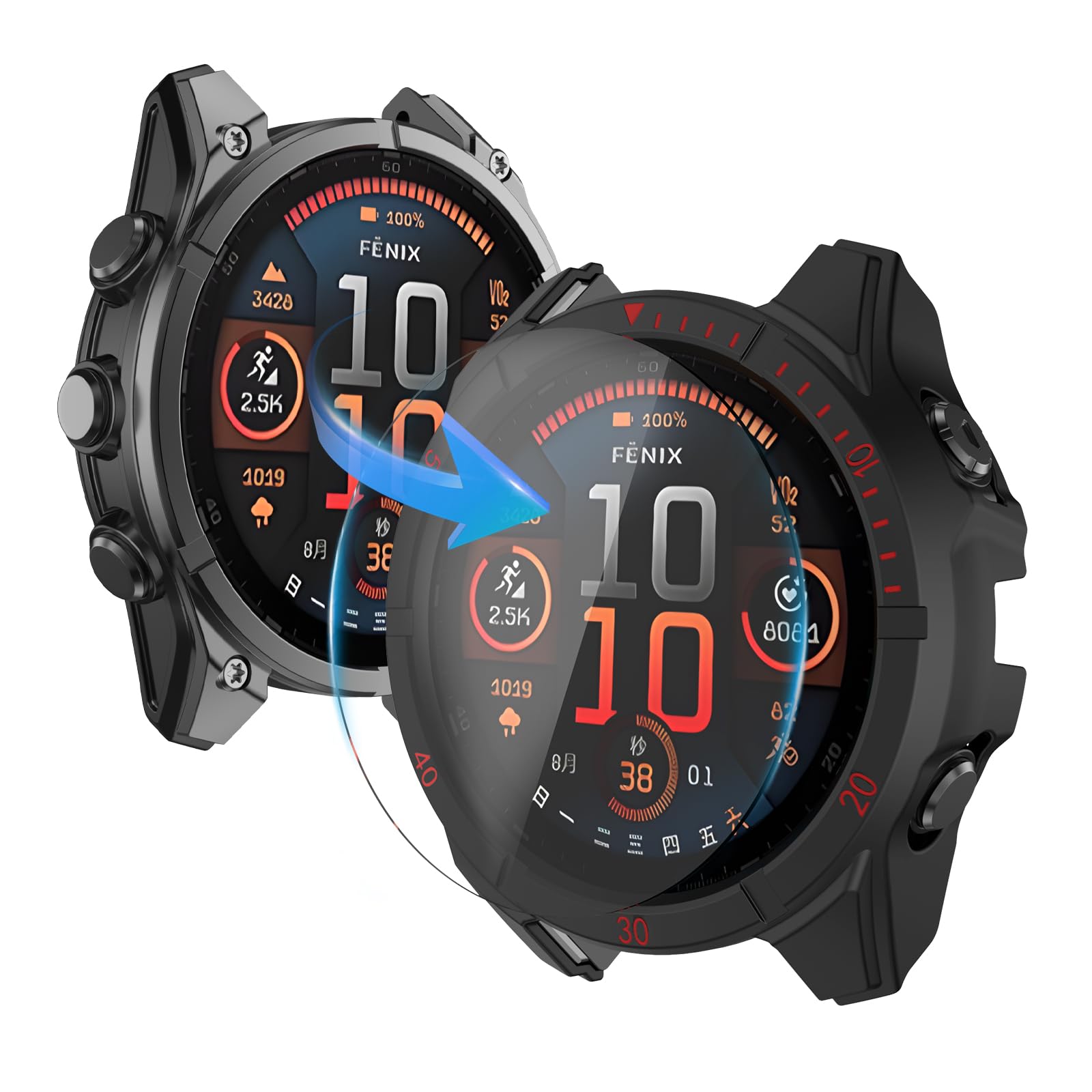 Overstep Case Cover For Garmin Fenix 8 51Mm Solar - Waterproof, Anti-Scratch Tpu Bumper With Built-In Hd Tempered Glass Screen P