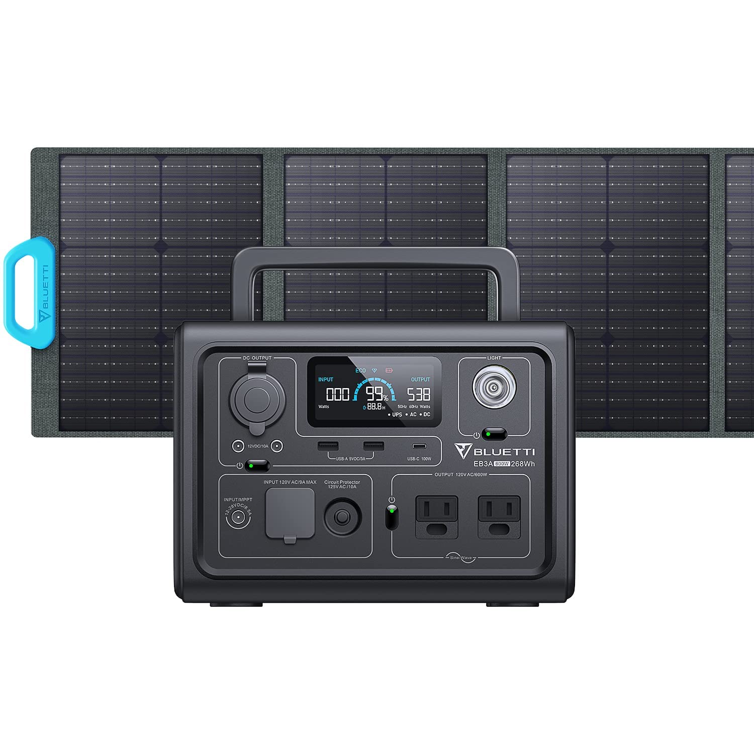 Bluetti Solar Generator Eb3A With Pv120 Solar Panel Included, 268Wh Portable Power Station W/ 2 600W (1200W Surge) Ac Outlets, L