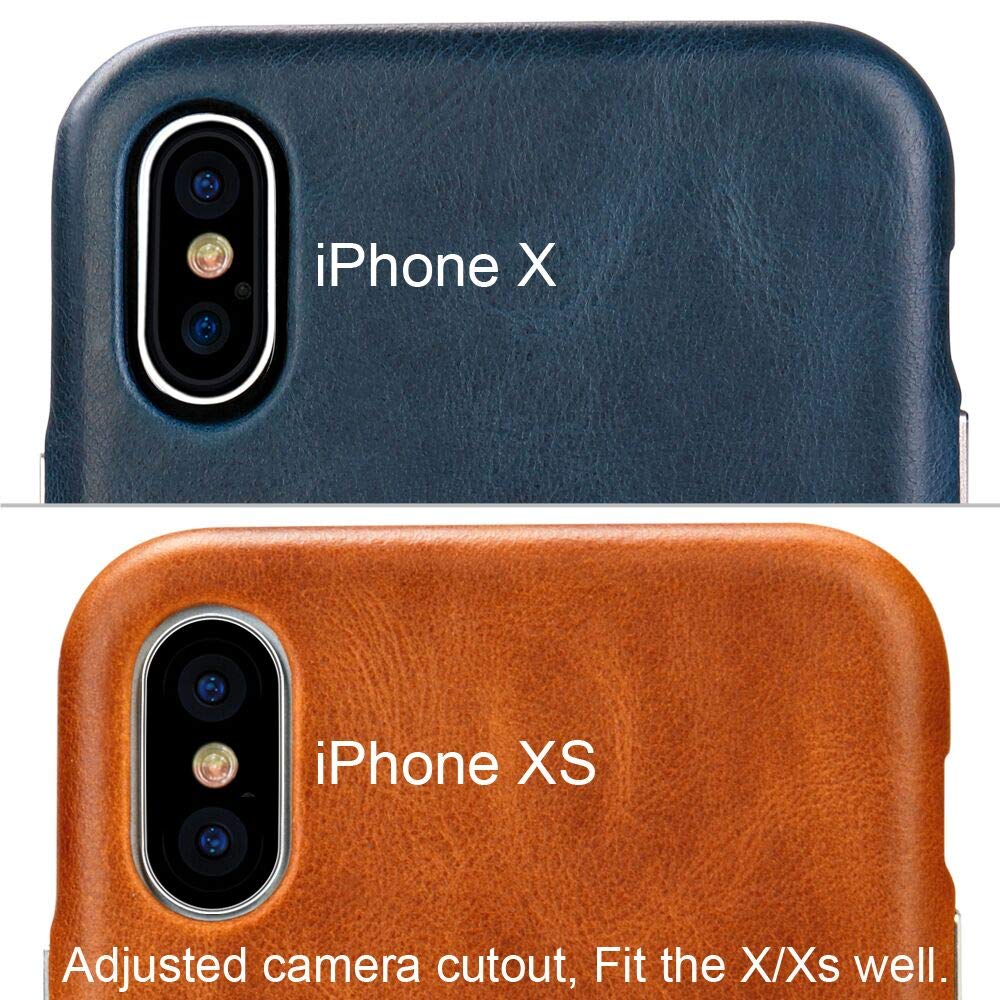 Toovren Iphone X Case, Iphone Xs/10 Case Genuine Leather Cover Case Protective Ultra Thin Anti Slip Vintage Shell Hard Back Cove