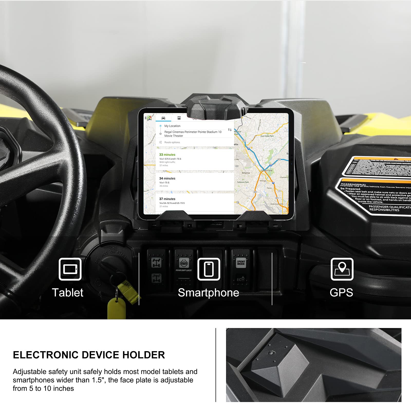 Kiwi Master Electronic Device Tablet Holder Phone Mount Compatible With 2021 2024 Can Am Commander, 2019 2024 Can Am Maverick Sp