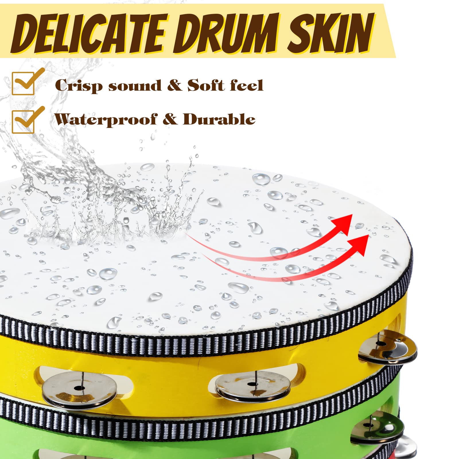 4 Pcs Tambourines For Adults 10 Inch Hand Held Drum Bell Birch Metal Jingles Single Row Wooden Tambourine Rhythm Educational Mus