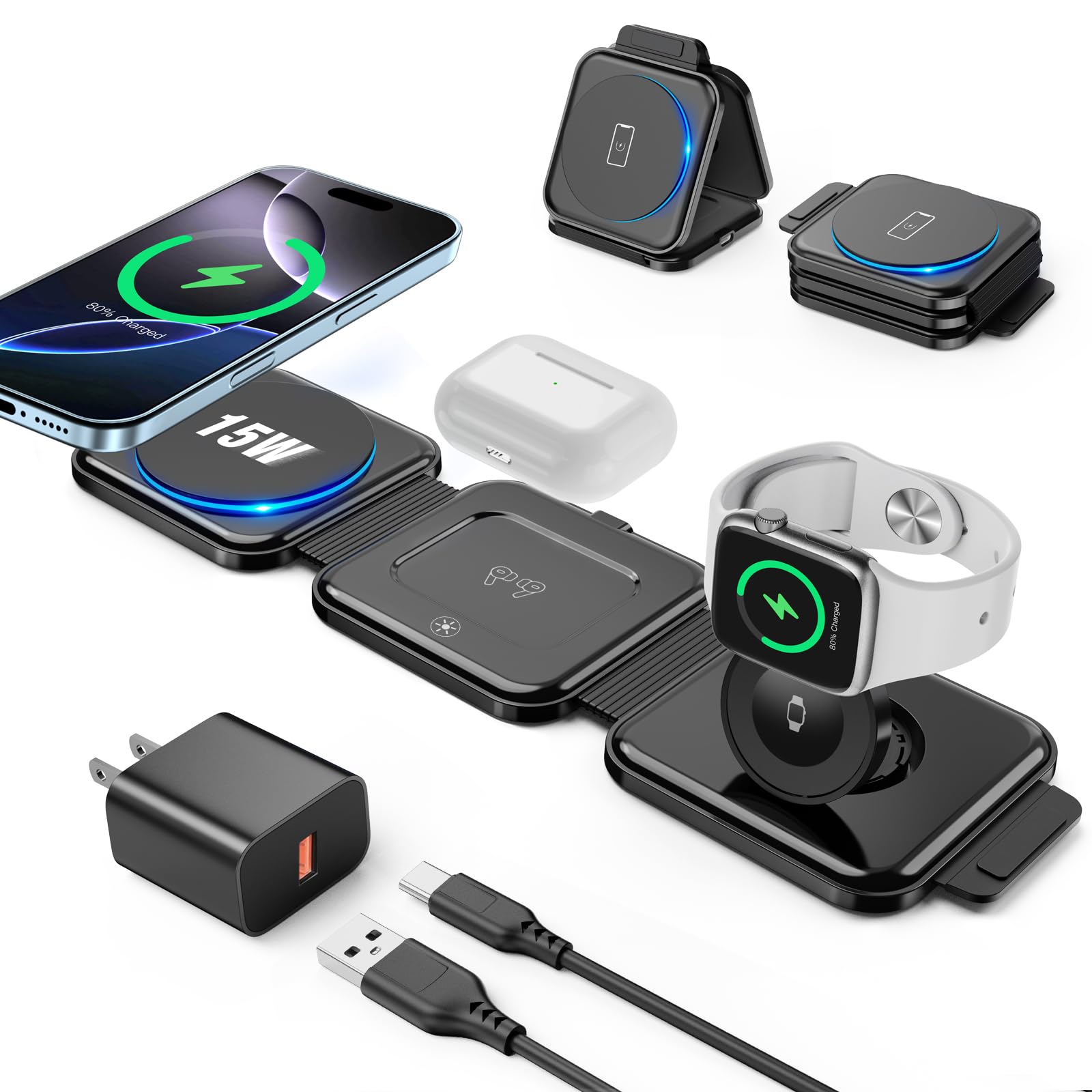 3 In 1 Charging Station For Apple Devices 20W Foldable Mag Safe Charger For Travel Wireless Charger Pad For Iphone 16 15 14 13 1