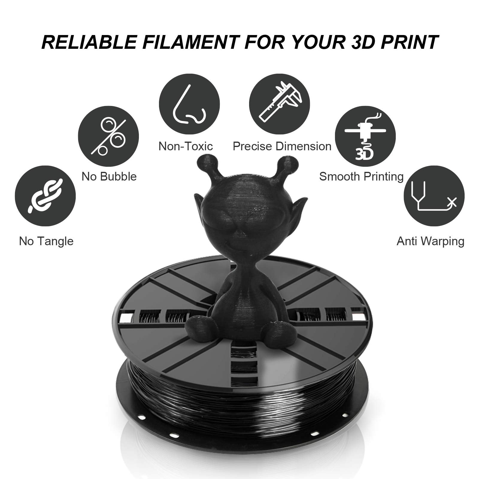 Novamaker Tpu Filament 1.75Mm, Black Flexible 3D Printer Filament Bundle With 20G Cleaning Filament, 2.2Lbs 1.0Kg Spool X 2, Dim