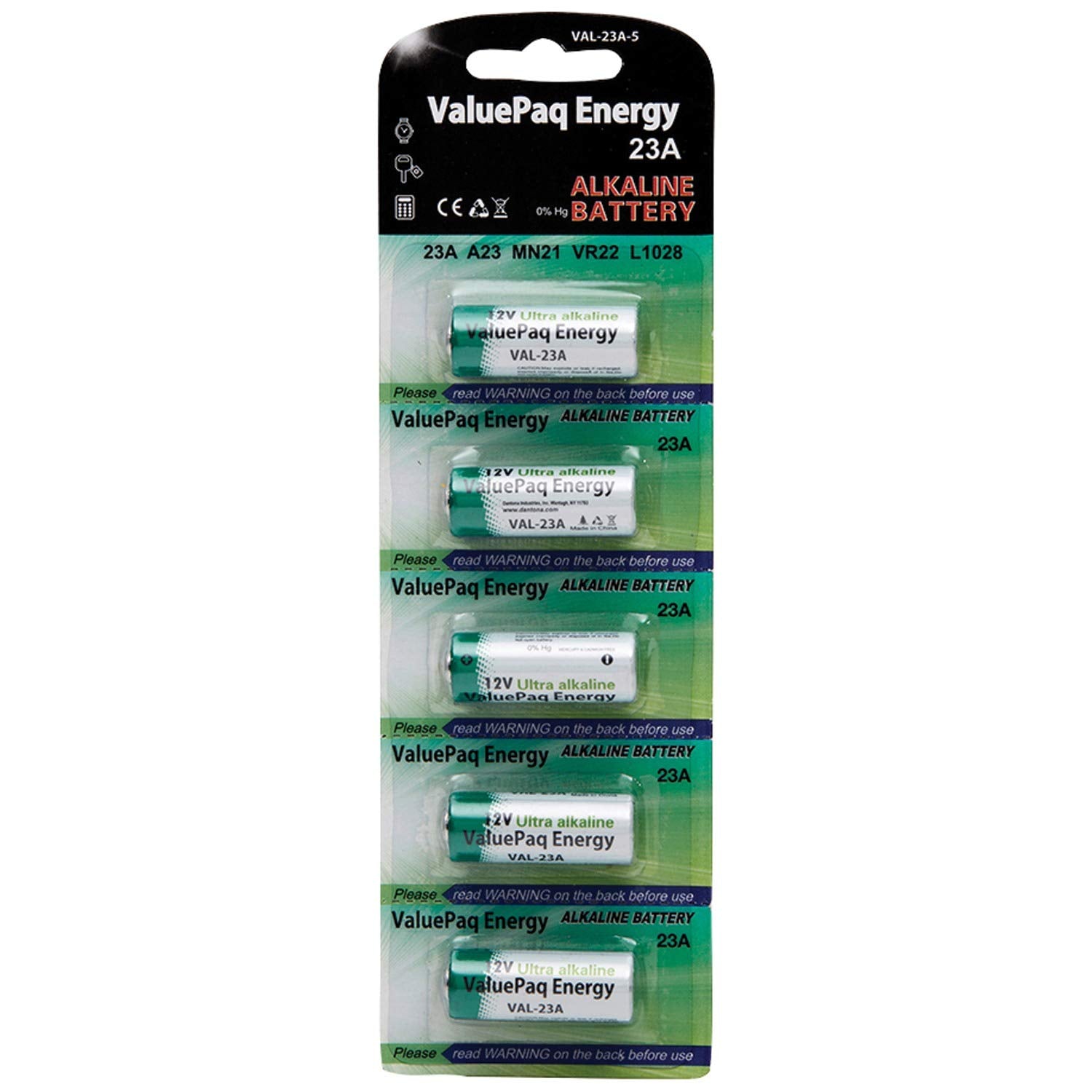 Dantona VAL-23A-5 ValuePaq Energy 23A Alkaline Cylindrical Batteries, 5 pk