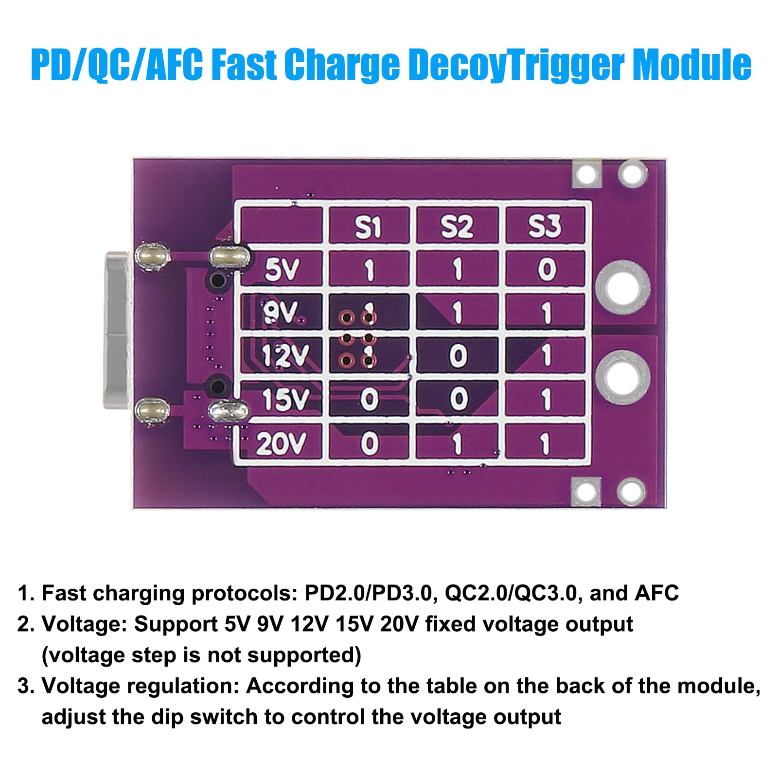 3Pcs Type C Qc Afc Pd2.0 Pd3.0 To Dc Fast Charge Decoy Trigger Polling Detector Usb Pd Notebook Power Supply Change Board Module
