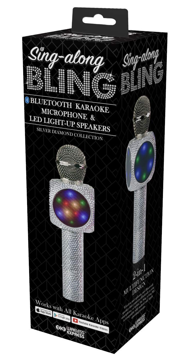 Wireless Express   Sing Along Bling Bluetooth Karaoke Microphone And Bluetooth Stereo Speaker All In One (Silver Bling)