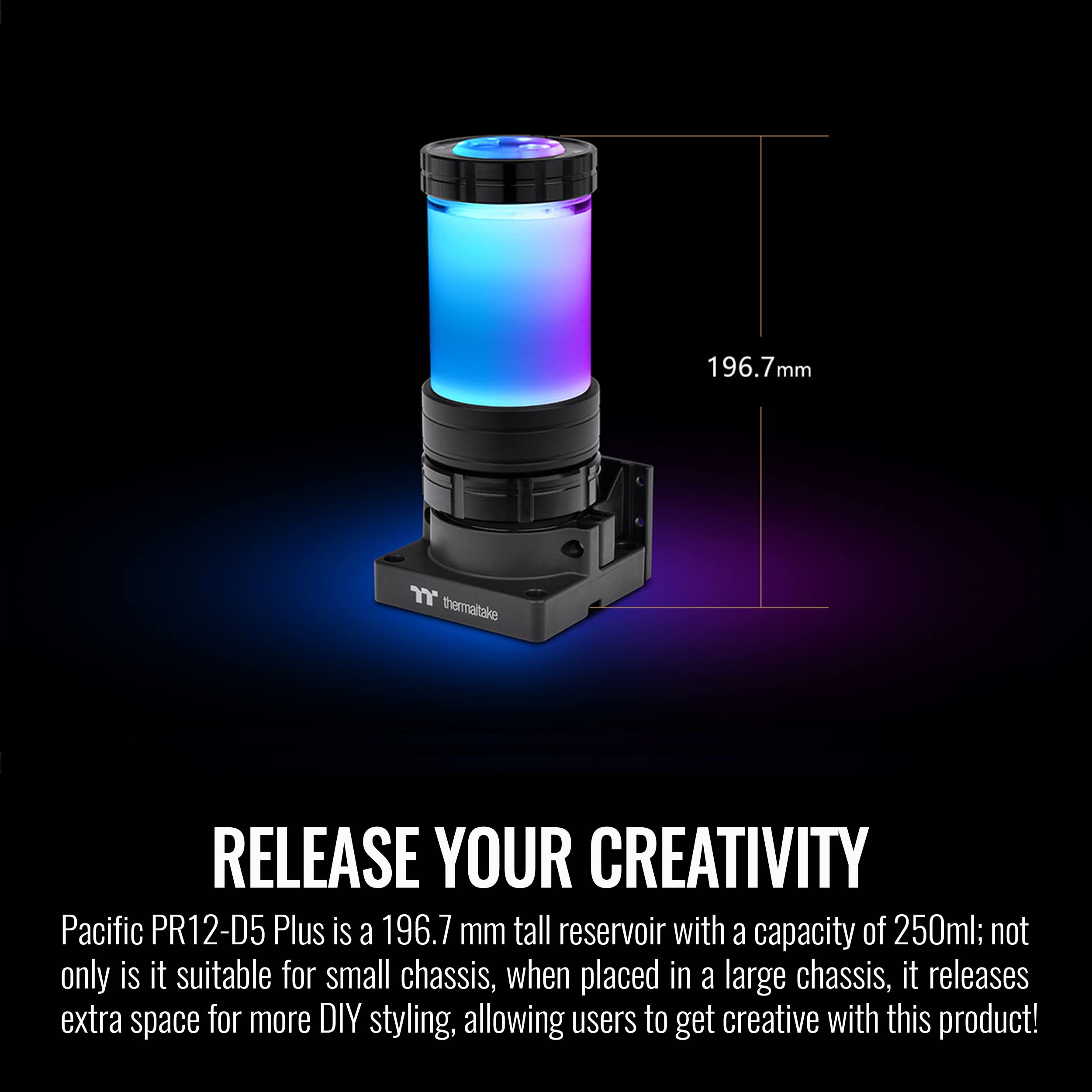 Thermaltake Pacific Diy Pr12-D5 Plus 250Ml 5-Speed Adjustable D5 Pump/Reservoir Combo, 360-Degree Rotary Cap, 16.8 Million Illum