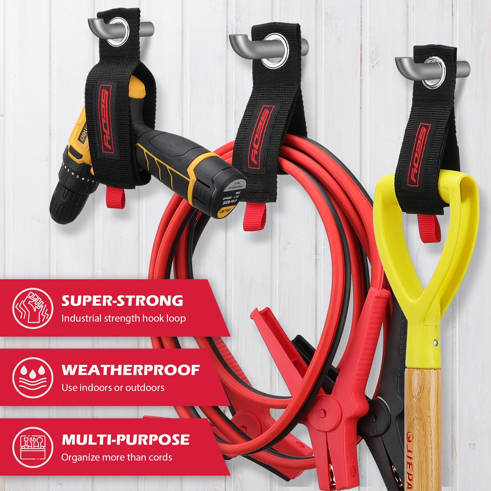 6 Pack Large Heavy Duty Easy Carry Storage Straps 13'',10'', 17'' Extension Cord Organizer Extendable Cable Ties Strap Loop Hang