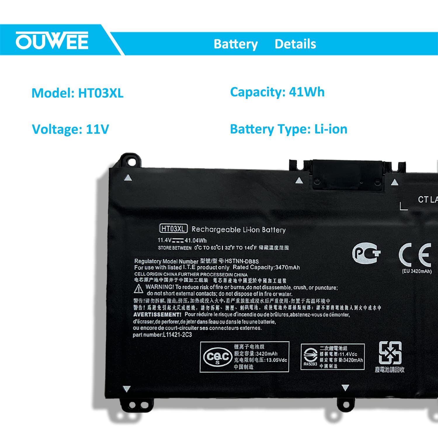 Ht03Xl Battery For Hp Laptop Battery L11119 855 Hp Battery For Hp Pavilion 15 Da 15 Db 15 Dw 15 Cs 15 Dy 17 By 17 Ca 14 Ce 14 Cf