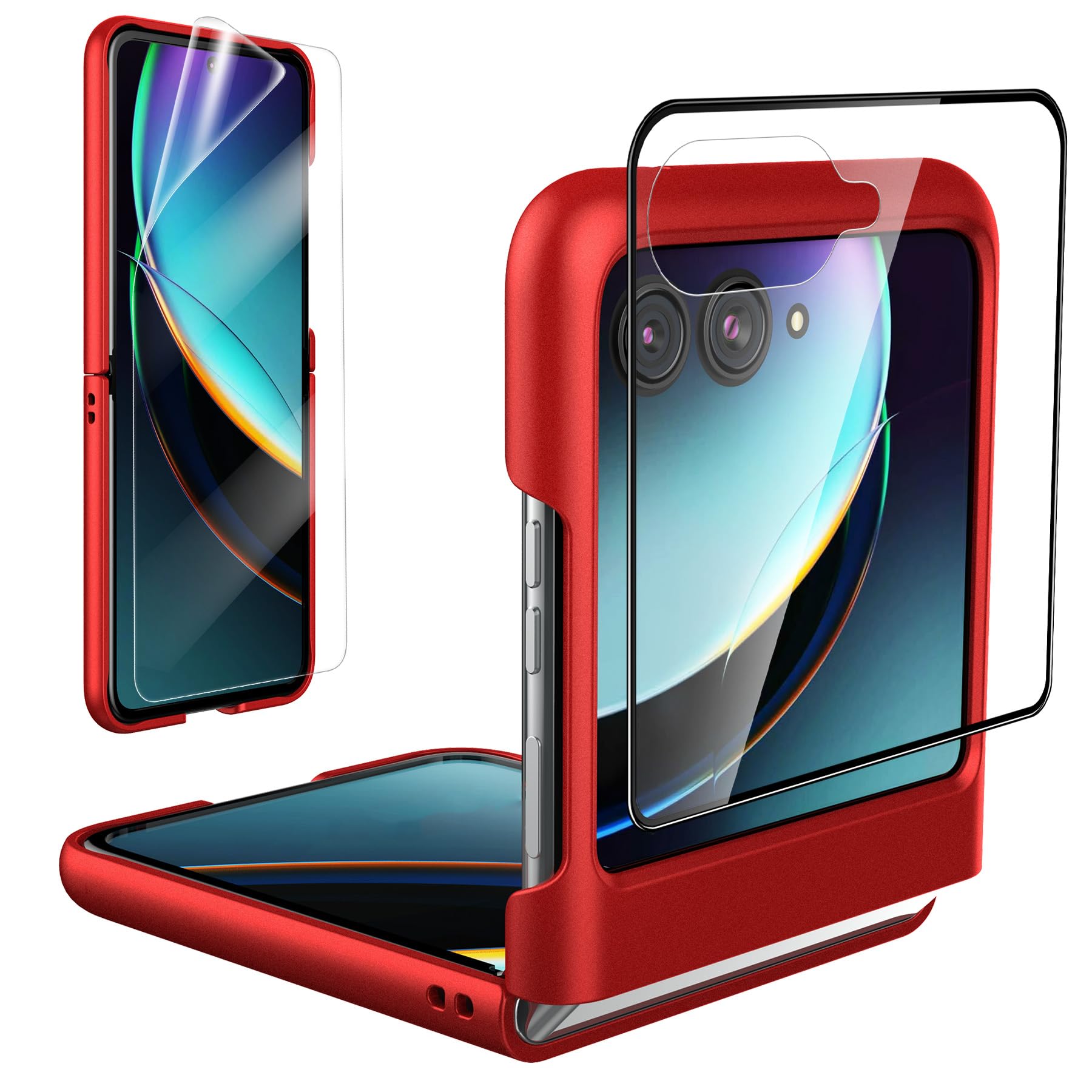 Foluu Slim Fit Case for Motorola Razr Plus 2023 Moto Razr+ 2023 Red | with 1 Pack, Soft Inner TPU, Screen Protector, 1 Pack Fron