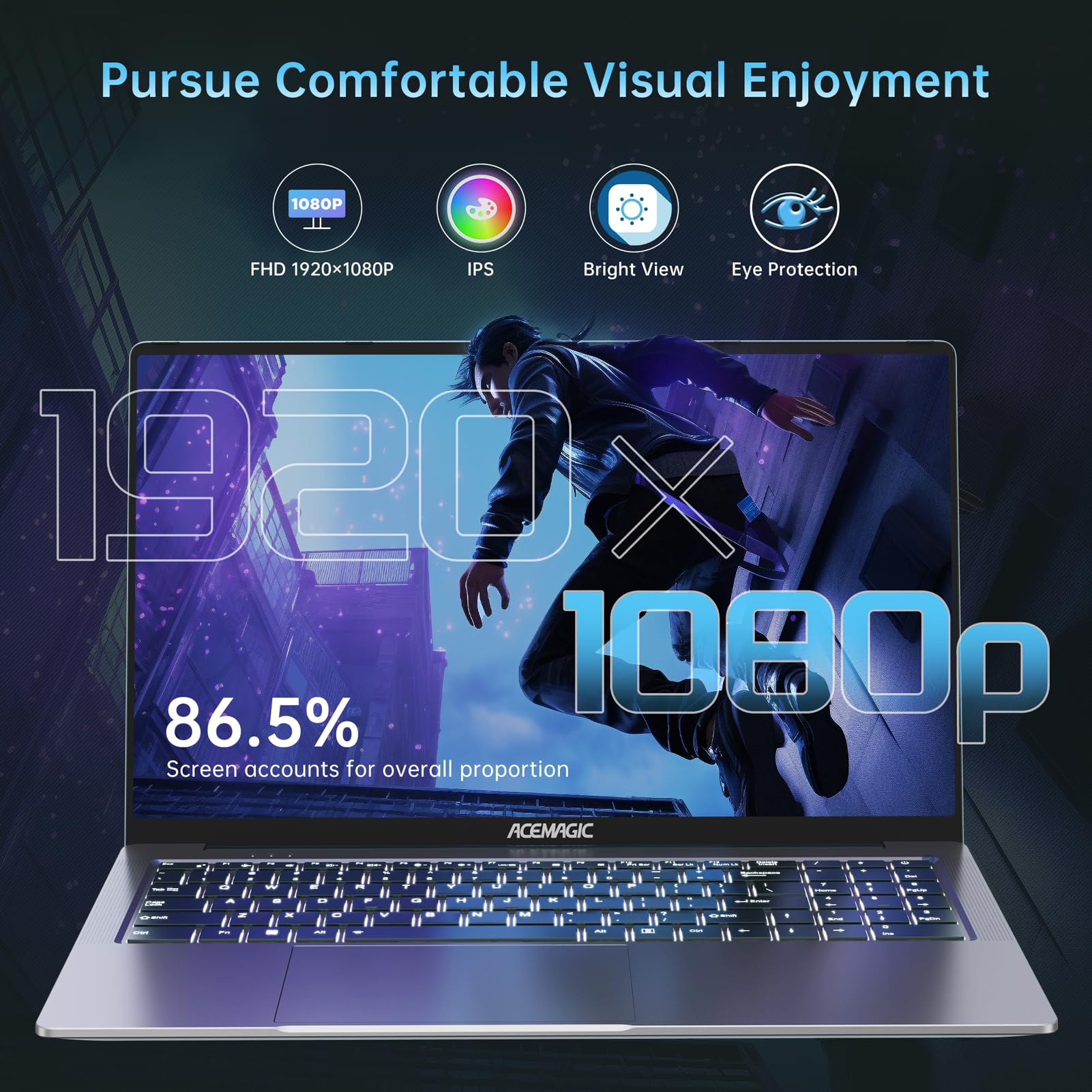 Acemagic 2024 Newest Gaming Laptop, 16.1 Inch Fhd Display Laptop With Amd Ryzen 7 5700U Processor(8C/16T), 16Gb Ram 512Gb Rom La
