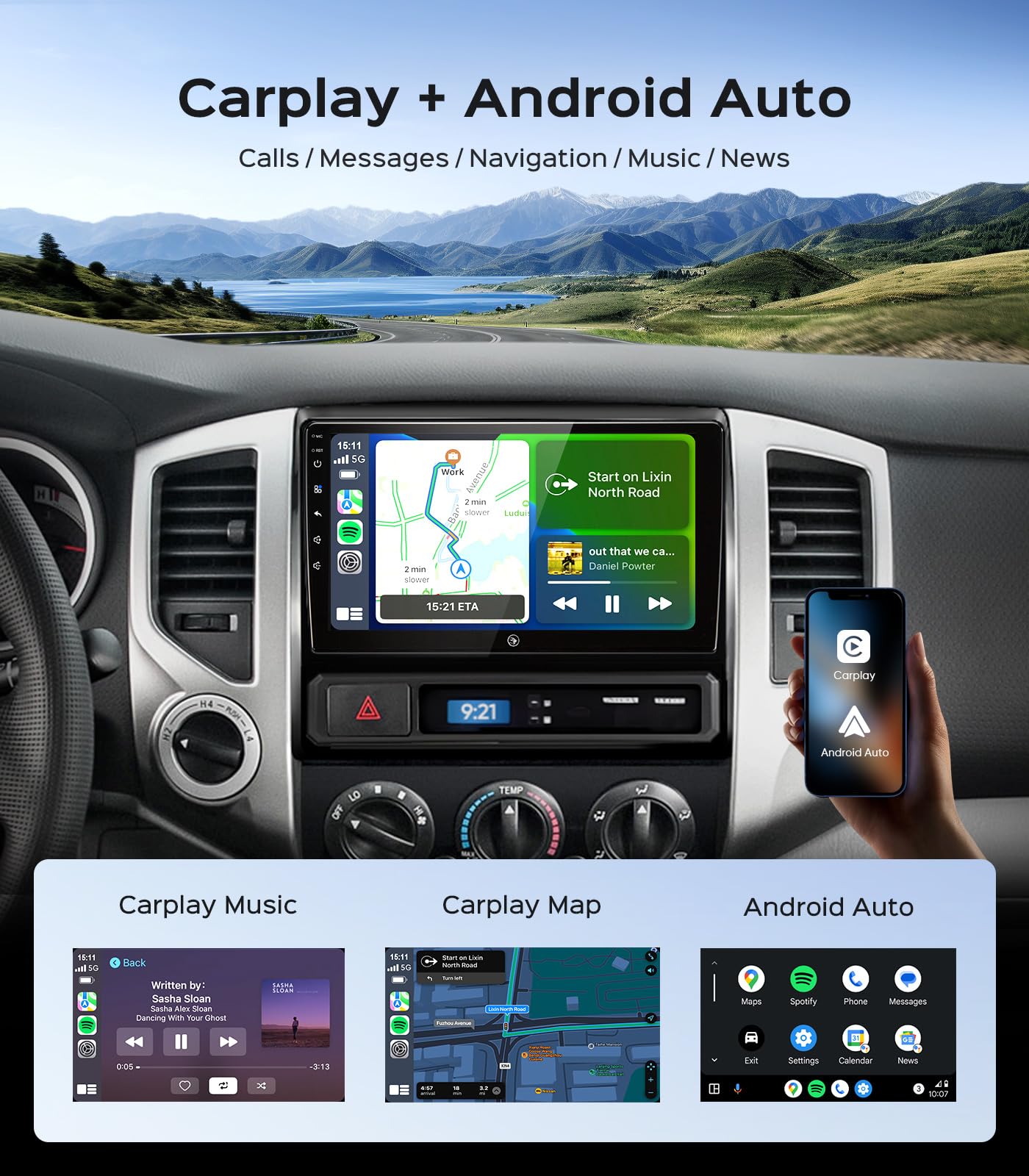 Car Radio Stereo For Toyota Tacoma 2005-2015, 9'' Touch Screen Head Unit With Android 13/Carplay/Android Auto/2+64G /Gps Navigat