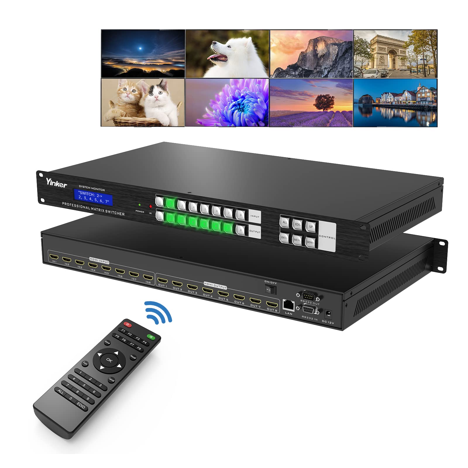 8X8 Hdmi Matrix 4K With?Web Gui?, Yinker 8 In 8 Out Hdmi Matrix Switcher Splitter Support 4K@30Hz, Edid, Hdcp, Ir, Rs232, Lan, Rack Mount Matrix