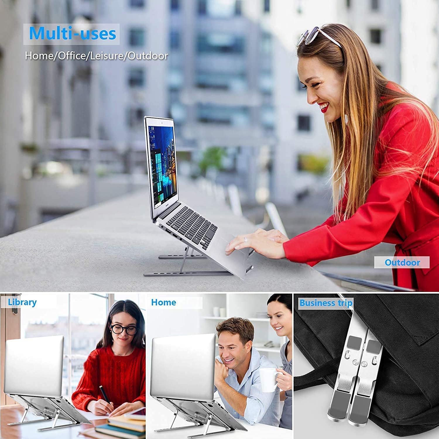 Laptop Stand For Desk, Ergonomic Design Adjustable Aluminum Foldable Portable Computer Stand, Compatible With Macbook Air Pro, H