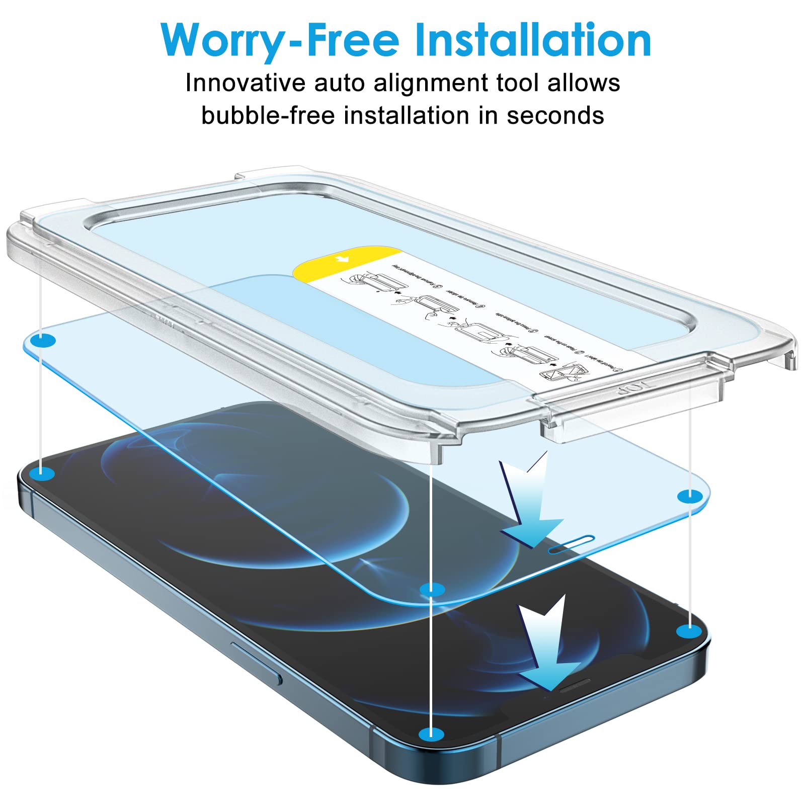 Jetech One Touch Install Screen Protector For Iphone 12 Pro Max 6.7-Inch, Full Coverage Tempered Glass Film, Auto Alignment Tool