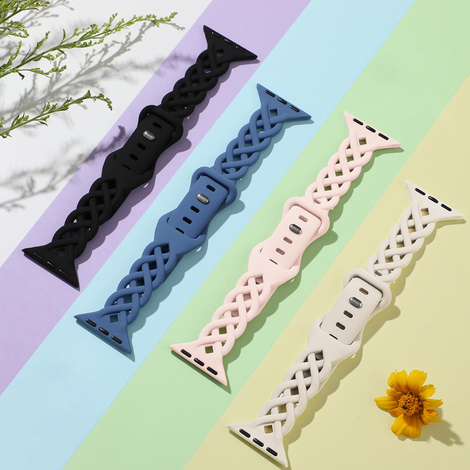 Slim Silicone Bands Compatible With Apple Watch Band 40Mm 38Mm 41Mm 42Mm 44Mm 45Mm 46Mm 49Mm Women,Breathable Braided Lace Thin