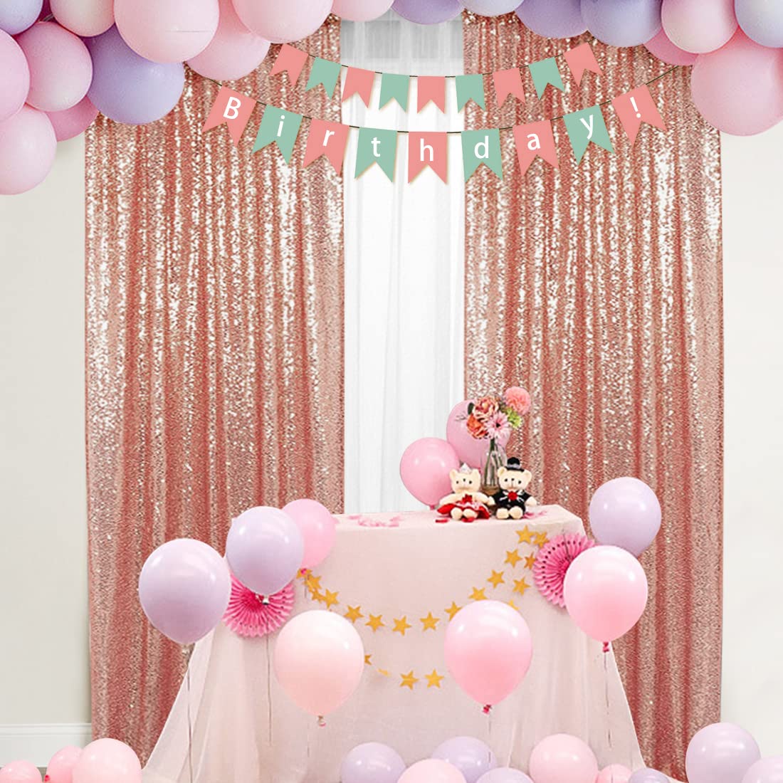 Partydelight Rose Gold 2Ft X 8Ft Sparkly Sequin Backdrop Curtains, 2 Panels, For Wedding, Party, Room Decorations.