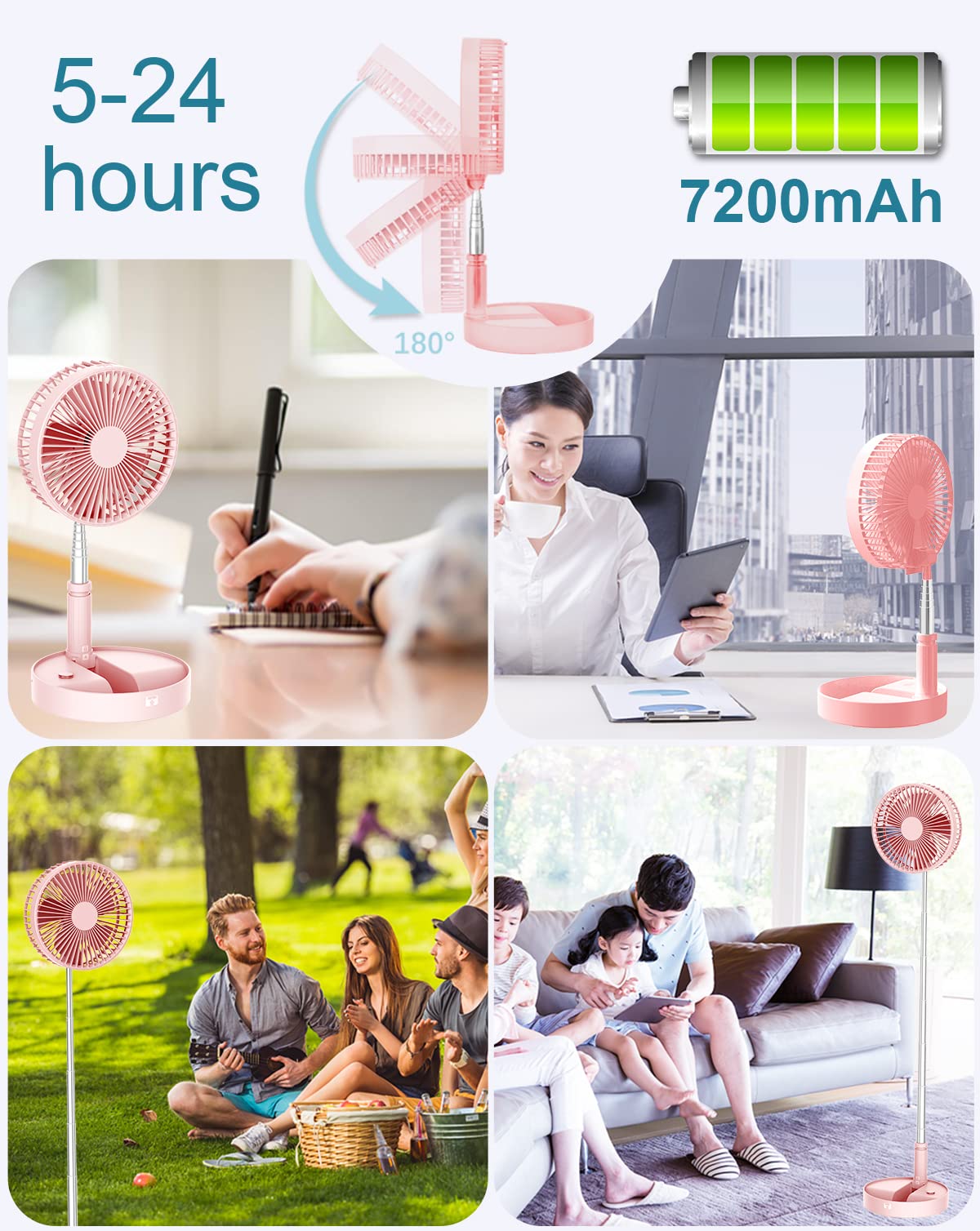 Un Unitedtime Desk And Table Fan, Foldable Fan Portable Travel Fans Battery Operated,Adjustable Height My Foldaway Fan With Remo