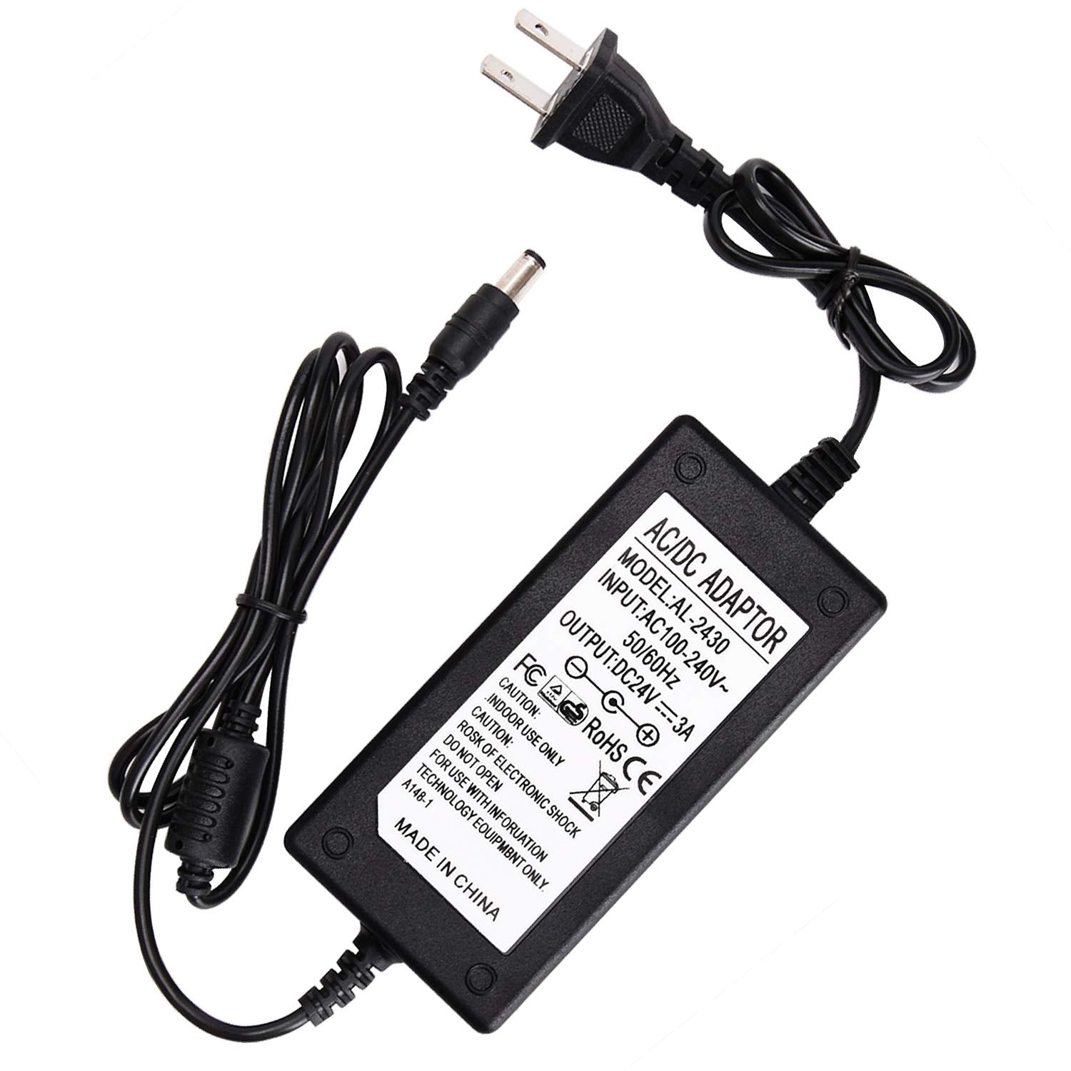 Dc 24V 3A Power Adapter, 72 Watt Ac 100 240V To Dc 24Volt Transformers, Switching Power Supply For Led Strip Light, Camera, Wire
