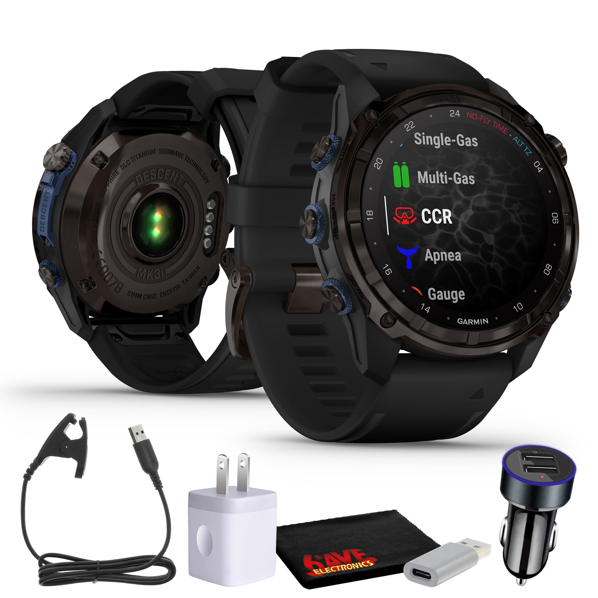 Garmin Descent Mk3I, Dive Computer Smartwatch 51Mm, Carbon Gray Dlc Titanium With Black Silicone Band And Multisport Gps Trainin