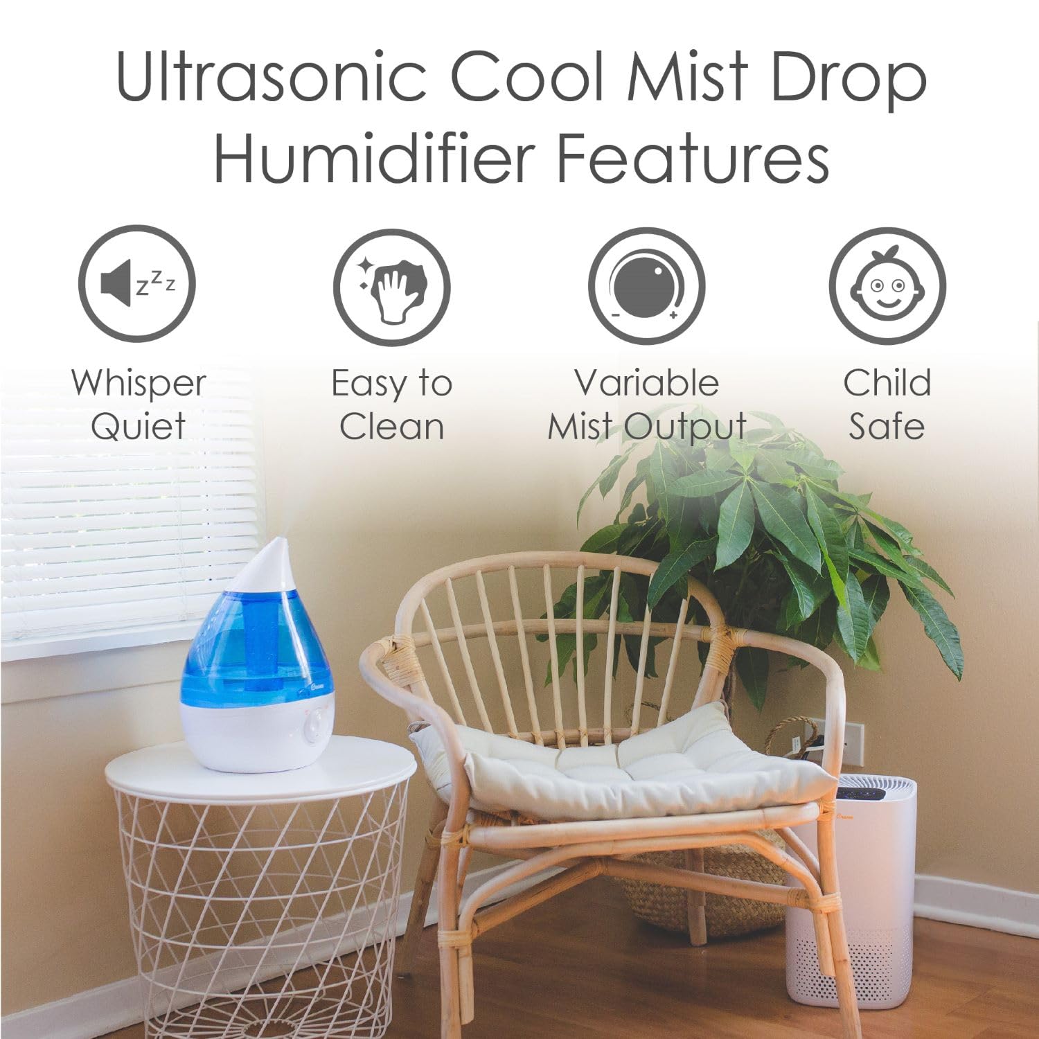 Crane Ultrasonic Cool Mist Humidifier For Bedroom, Baby Nursery, Kids Room, Plants, Or Office, Large 1 Gallon Tank, Filter Optio