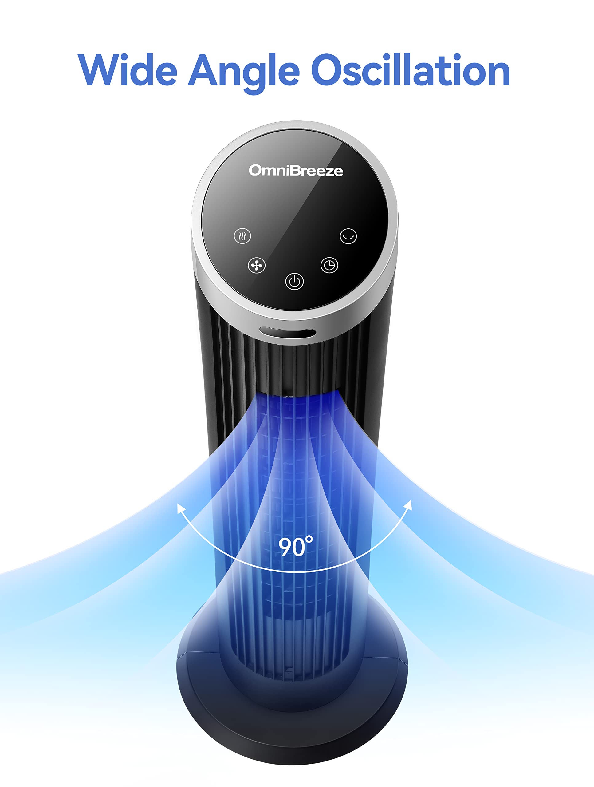 Omnibreeze Digital Electric Tower Fan, With Remote Control, Led Display, Standing Bladeless Floor Fans Cooling And Quite Indoor