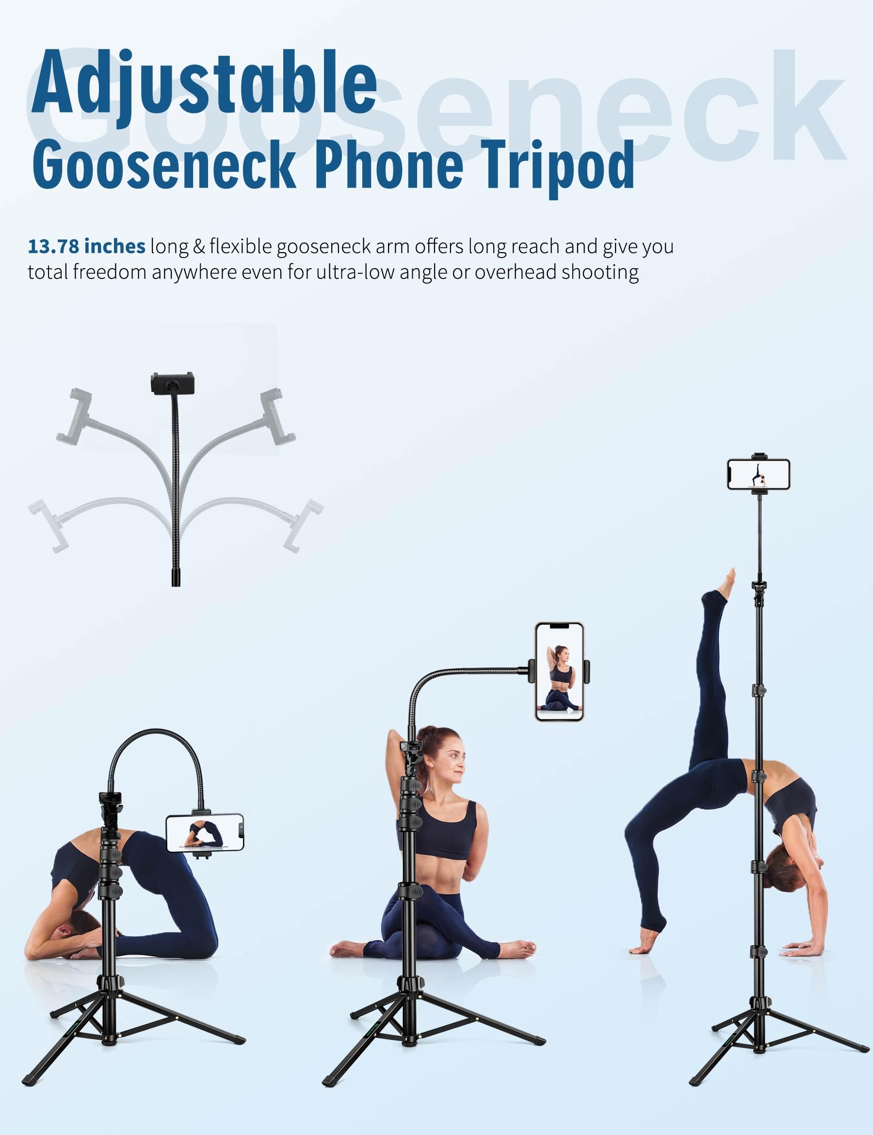 Nineigh Phone Tripod, 85'' Tripod For Cell Phone Iphone With Gooseneck, Aluminum Tripod Stand For Video Recording Photo Vlog, Tr