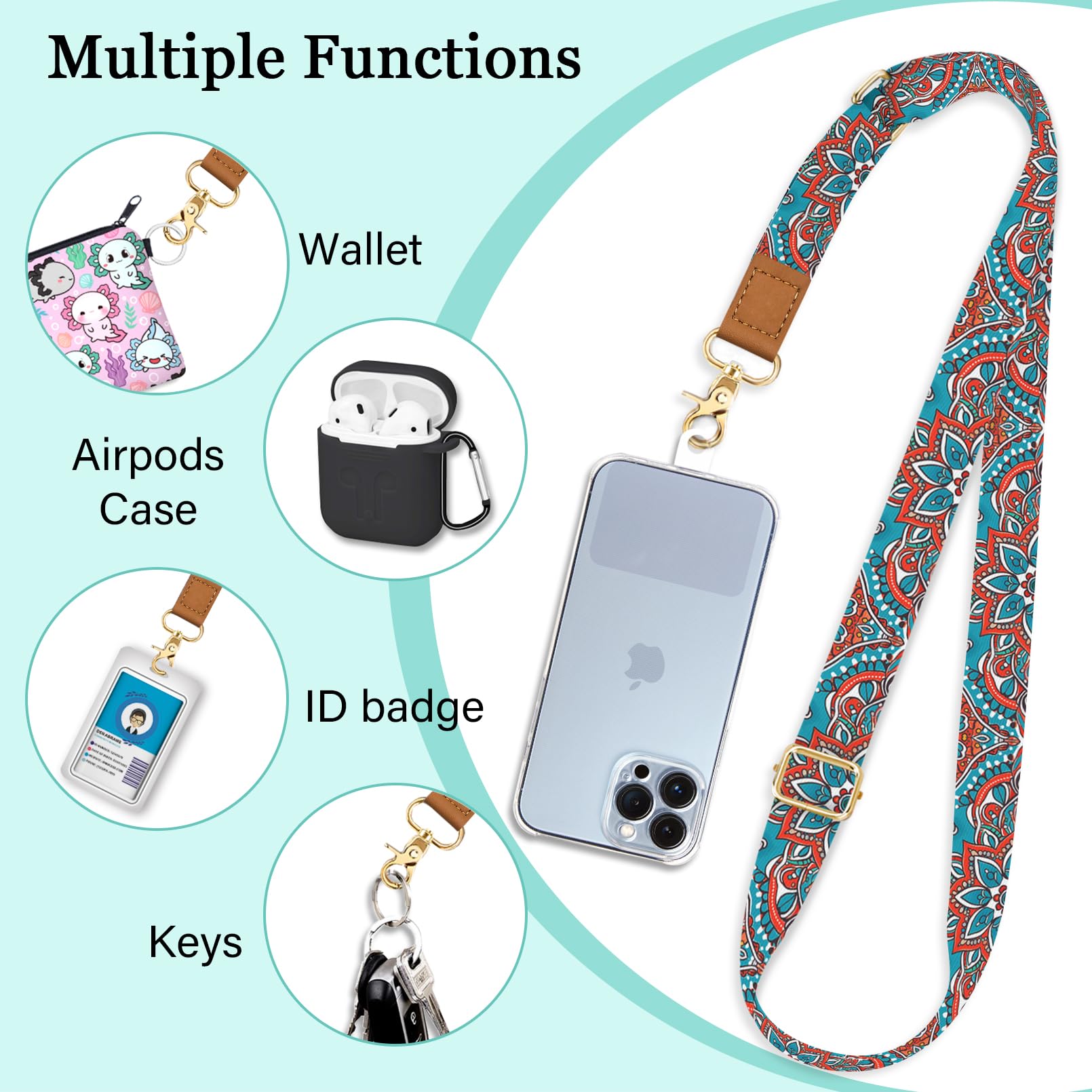 Piefly Phone Lanyard Crossbody Wrist Strap, Boho Bohemain Cell Phone Lanyards For Around The Neck Wristlet Shoulder, Adjustable