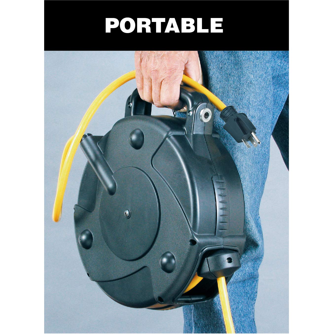 Alert Proreel Pro Grade 8140Tp Heavy Duty Retractable Extension Cord Reel | 40'   12/3 Sjtow Electrical Retracting Cord | Tri Tap Grounded Outlet With Power Light | 15 Amp Resettable Circuit Breaker