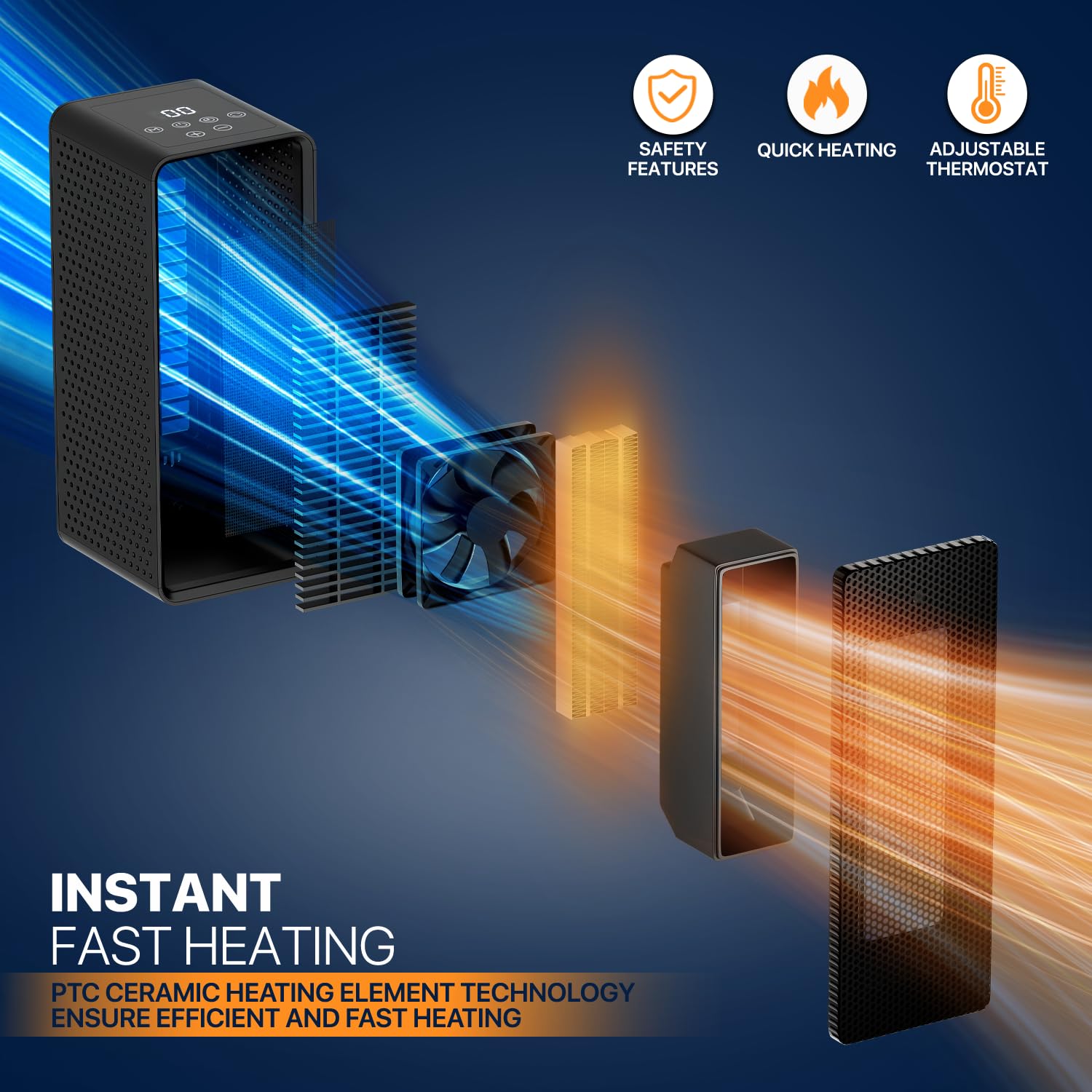 Magshion Electric Space Heater With 90 Oscillation, Ptc Fast Heating Room Small Heater With 12H Timer, Tip-Over & Overheat Prote